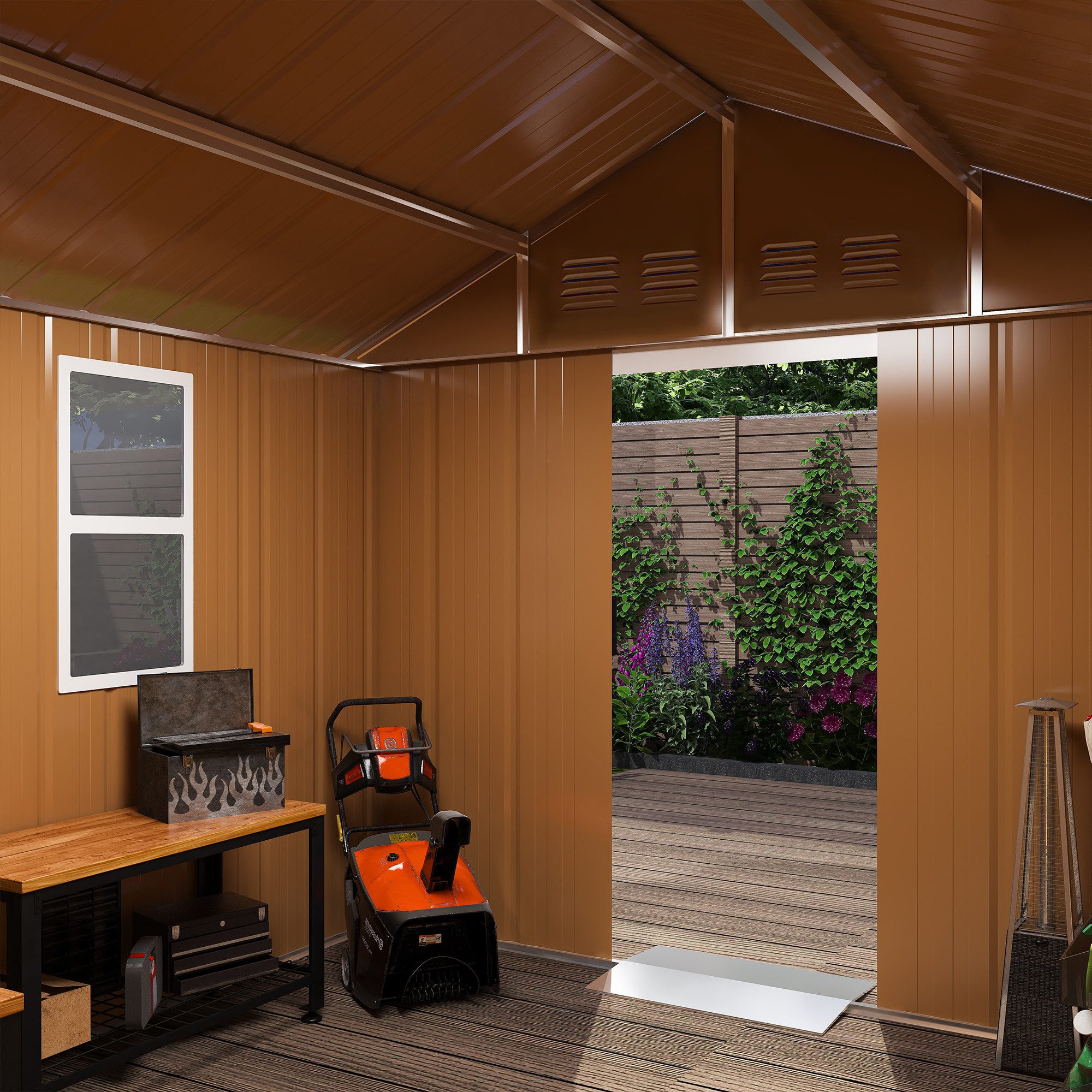 CHICFURN Gerätehaus Stahl-Gartenschuppen mit Fenstern, Belüftung und Tür, BxT: 184,00x116,00 cm, (Packung, 1 St), Ohne Boden, zur Lagerung im Garten, 184 x 116 cm