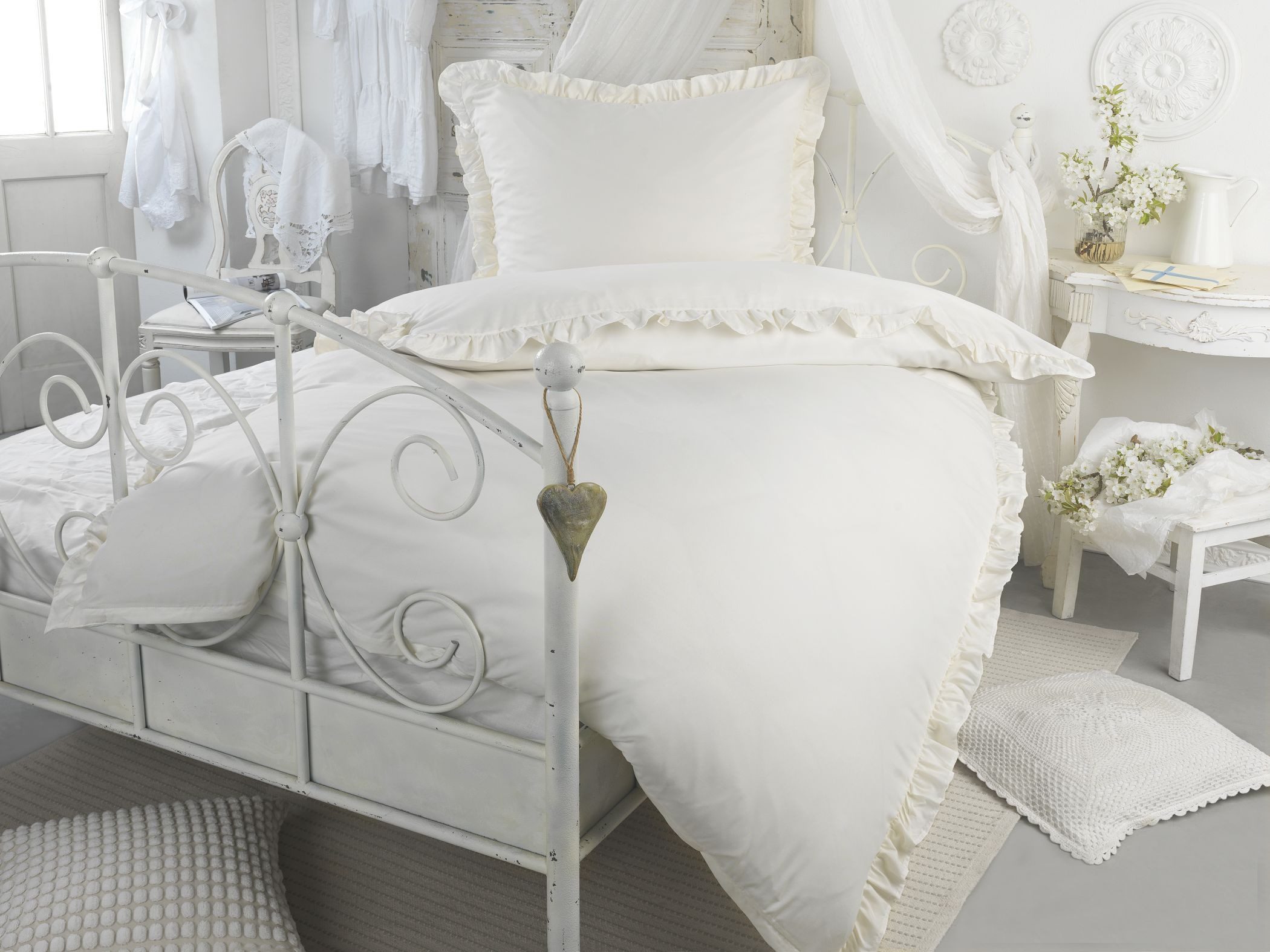 stofftraum Bettwäsche Set Mikrofaser 135x200 Design pure romantic Perlmuttw günstig online kaufen
