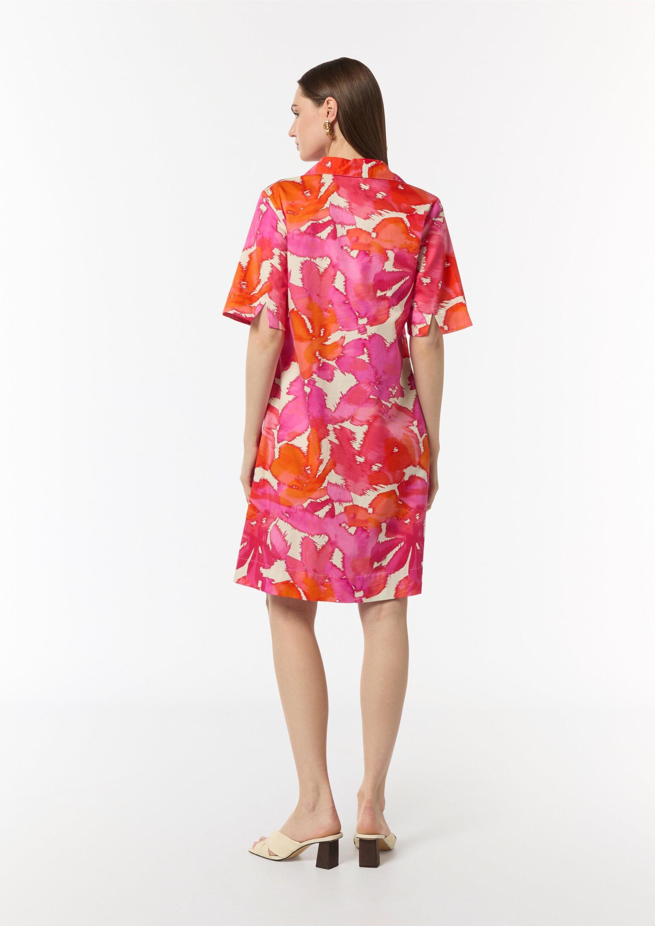 comma Minikleid Kleid Baumwoll-Kleid mit Hemdkragen und All-over-Print