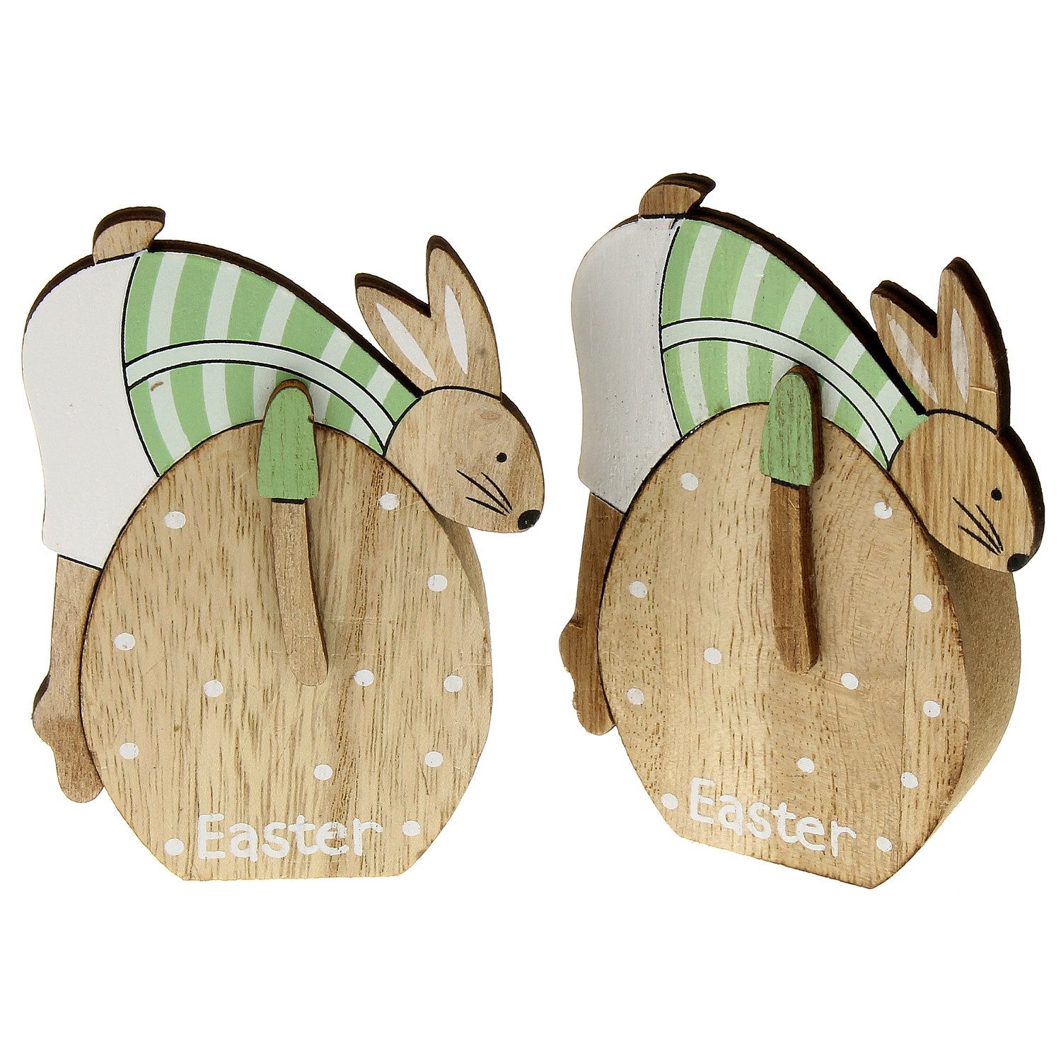 Macosa Home Osterei 2er Set Holzei Braun Grün 10 cm Osterhase Dekoei Holz Oster Deko Ei (Deko-Figur Ostern Osterdekoration, Oster-Dekoration Tischdeko), Osterdeko Holzei Holzosterei