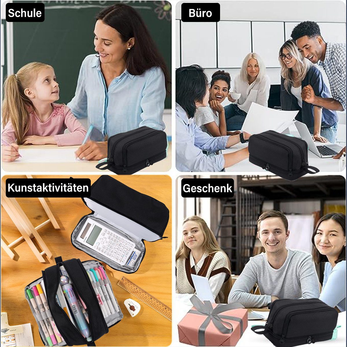 MOPUEA Federmäppchen Federmäppchen mit großem Fassungsvermögen, Reißverschluss und Griff, (Federmäppchen, Großes Federmäppchen mit mehreren Reißverschlussfächer – Bild 5 von 5