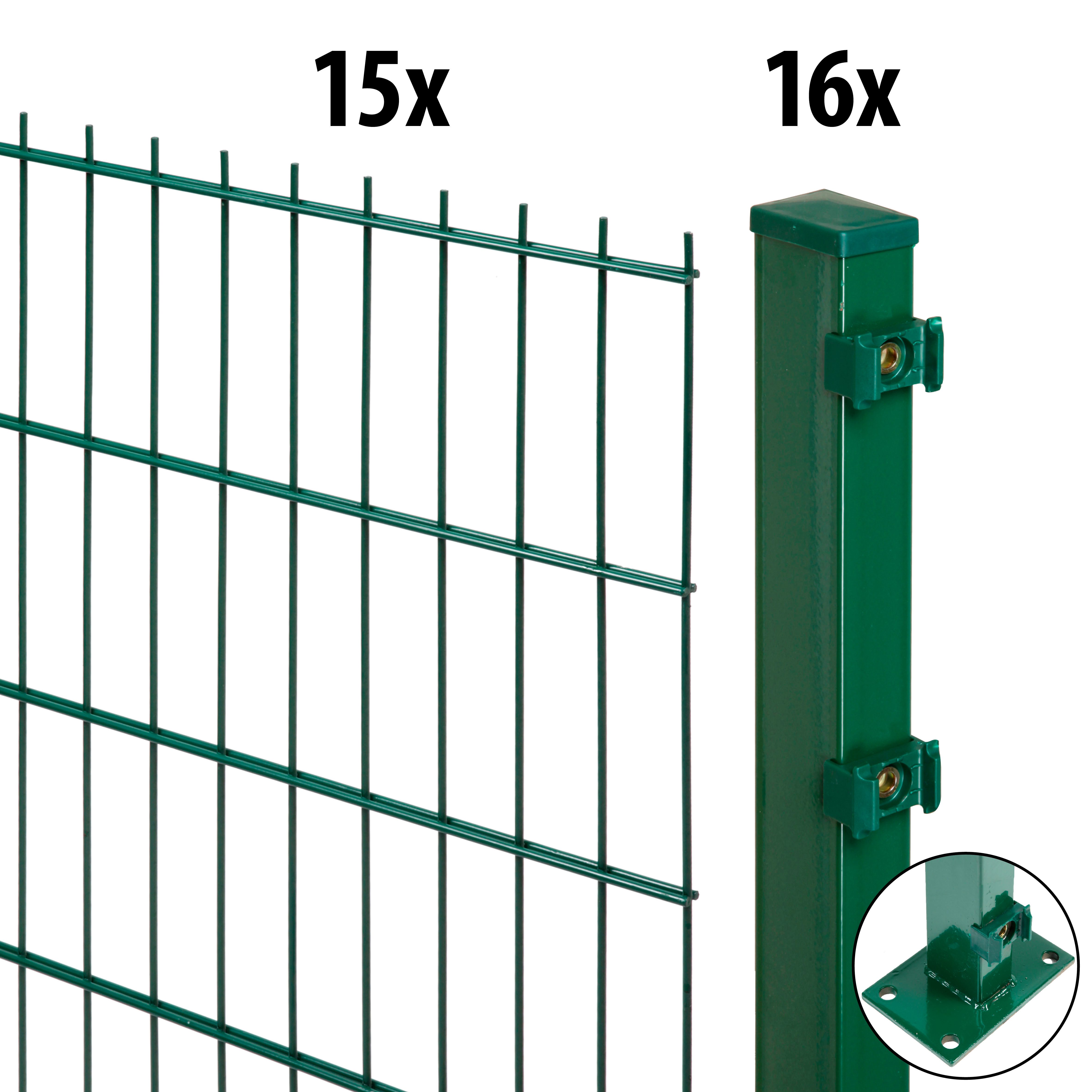 GARDEN 'N' MORE Doppelstabmattenzaun Excellent, (31-St), 15 Elemente für 30 m, LxH: 200 x 163 cm, mit 16 Pfosten