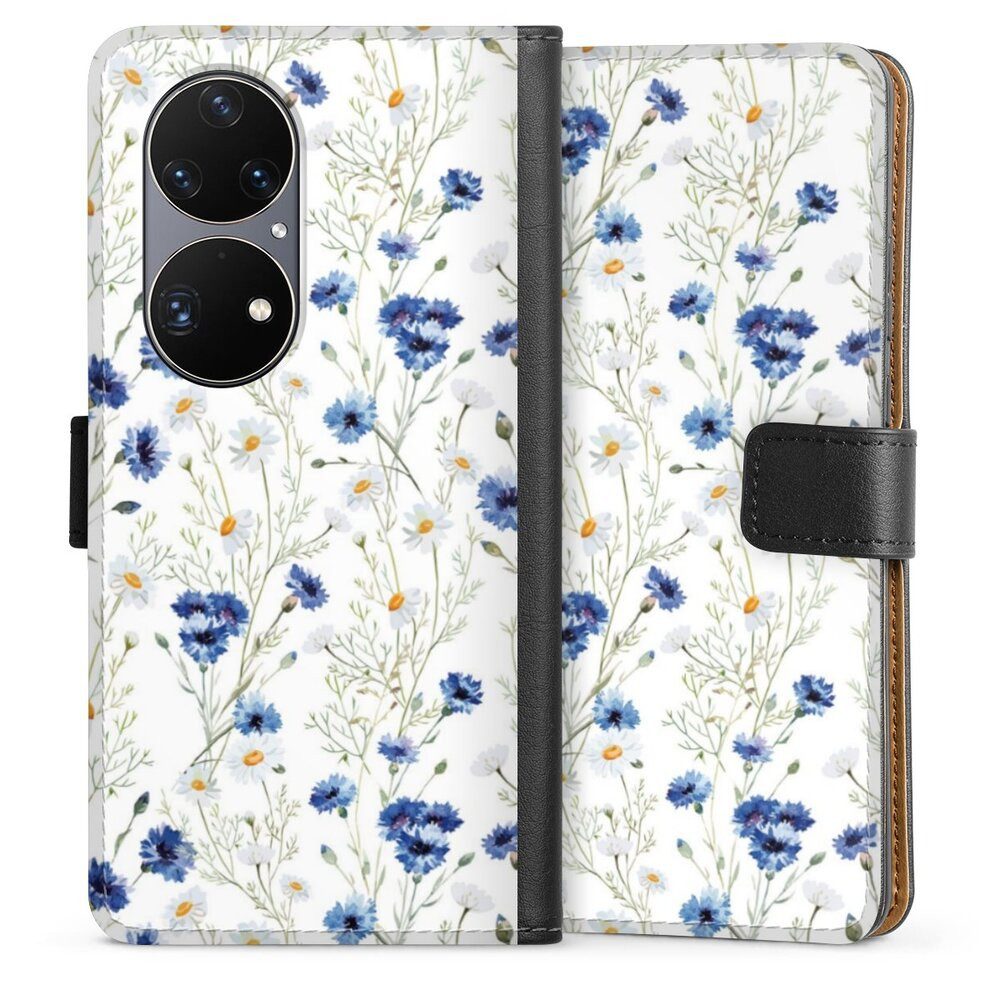 DeinDesign Handyhülle Muster Blume Blumen Flower Pattern 6, Huawei P50 Pro Hülle Flip Case Klapphülle Handytasche Leder