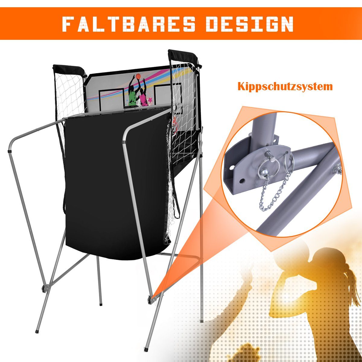 COSTWAY Basketballkorb Arcade-Basketballspiel, inkl. 4 Bällen, klappbar