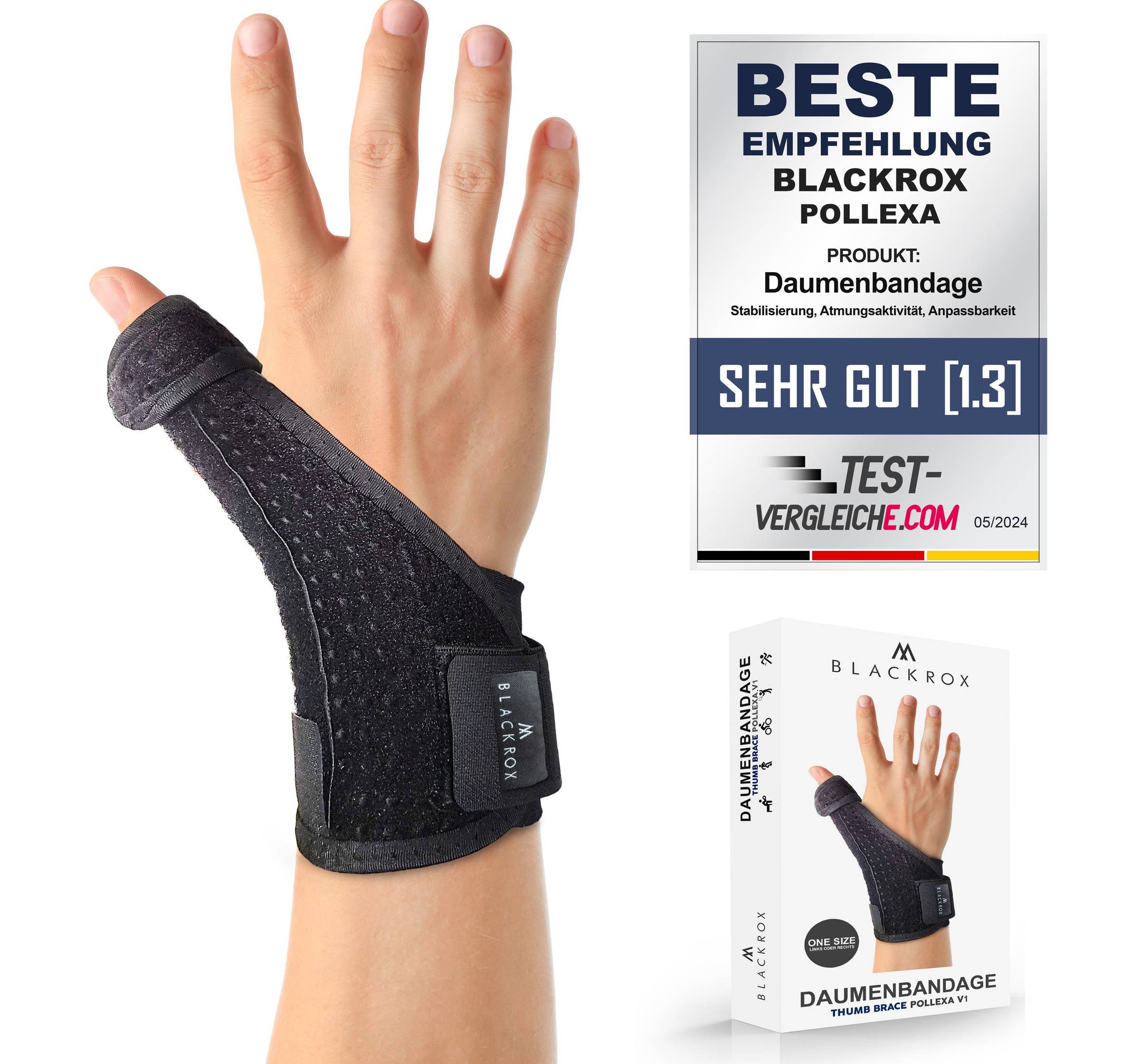 BLACKROX Daumenbandage [Vergleichssieger 2024] POLLEXA V1, Daumenstütze, One Size