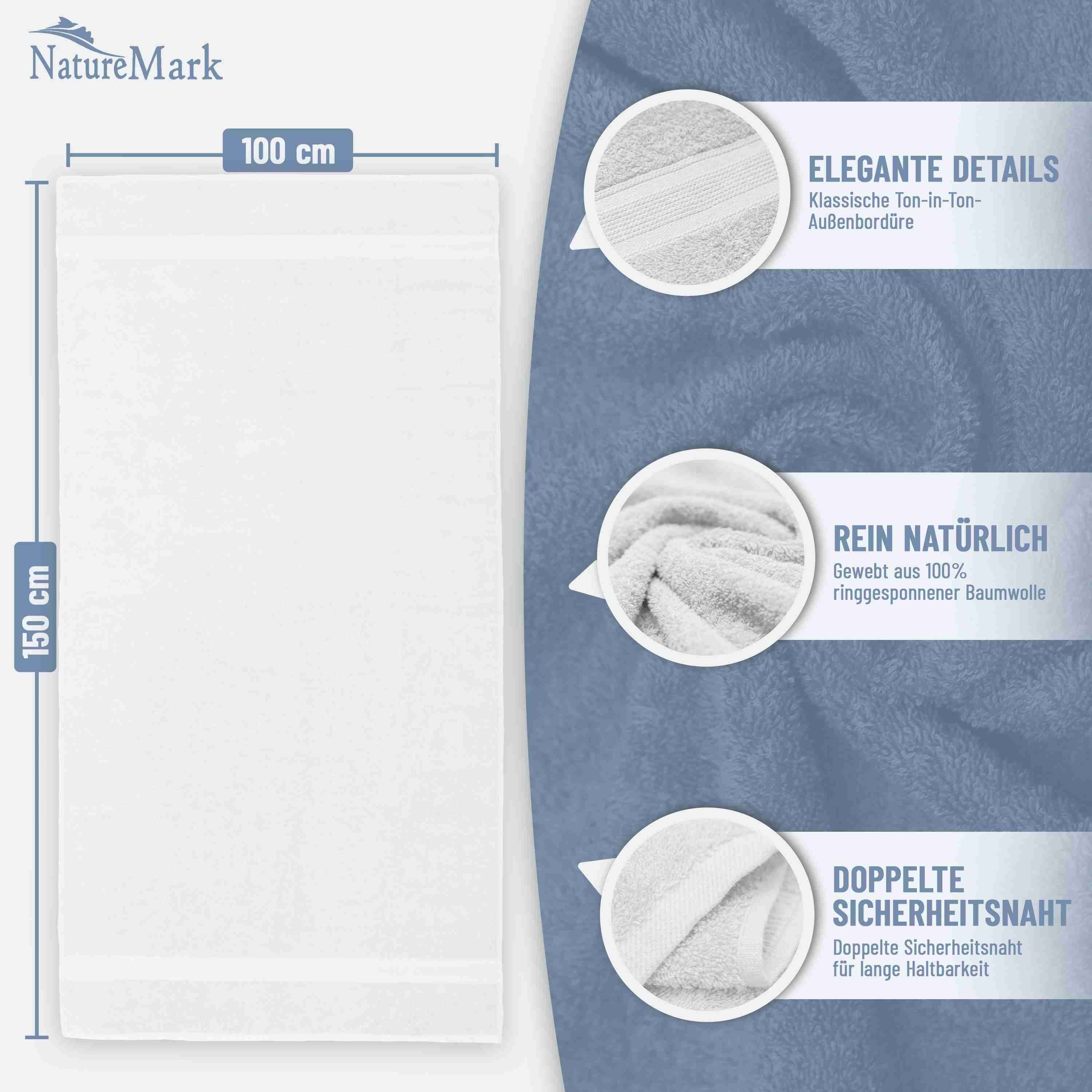 NatureMark Badetuch 2er-Set Frottier Badetücher 100x150cm, 100% Baumwolle (2-St), Premium Qualität, BADETUCH, Bade-Handtuch, 100x150cm – Bild 3 von 5