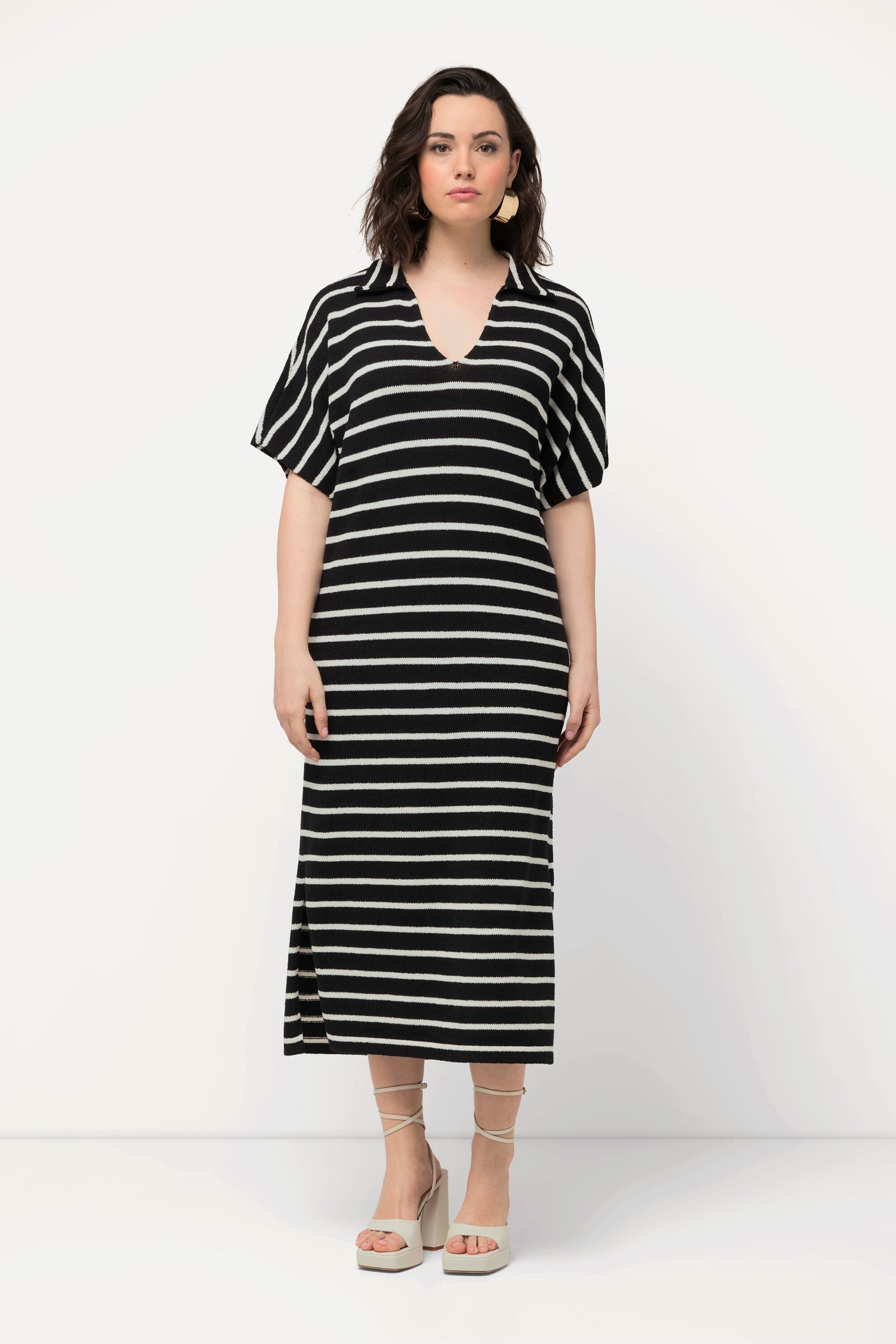 Ulla Popken Midikleid Strick-Midikleid Ringel Hemdkragen günstig online kaufen