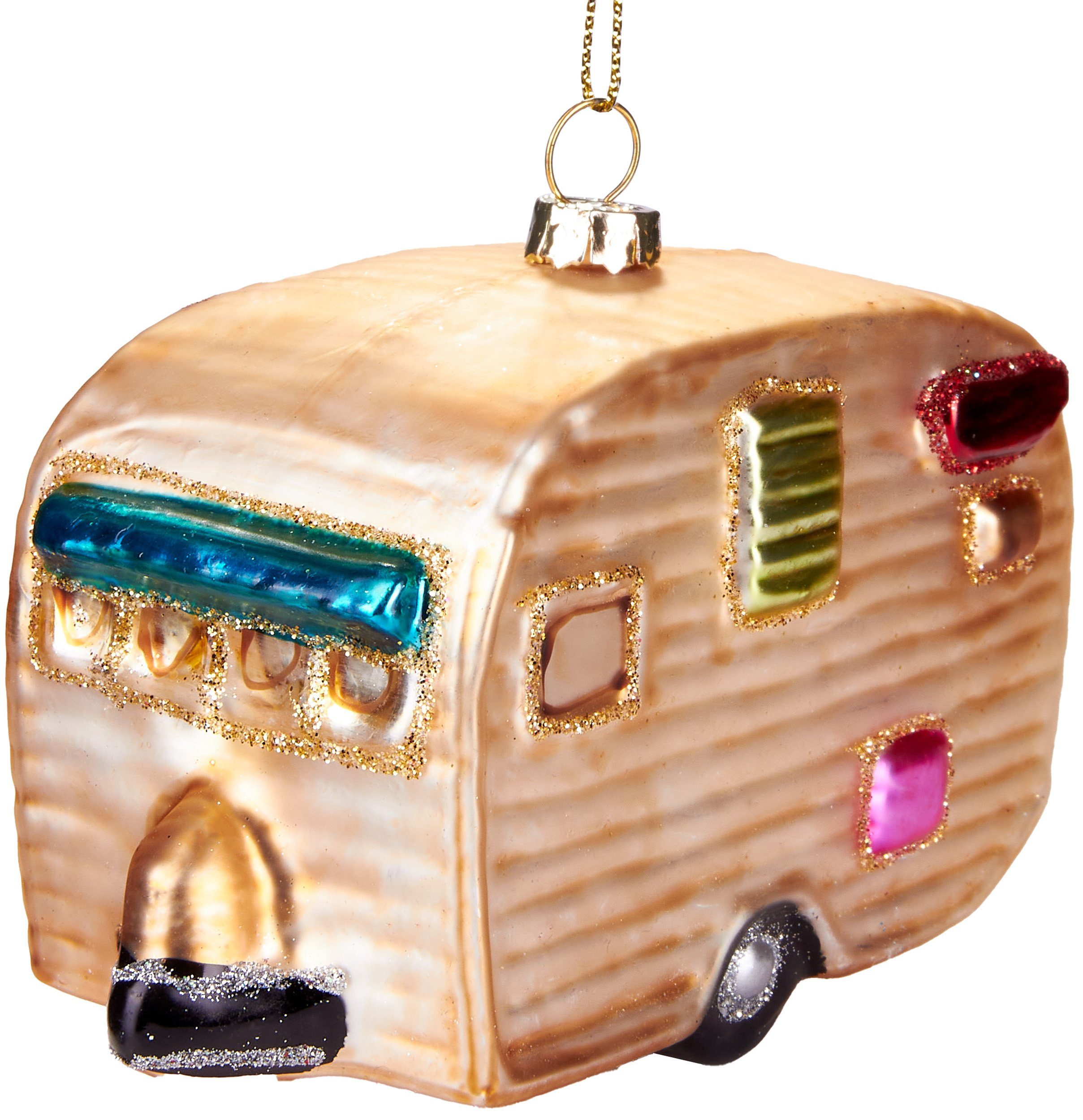 cm Christbaumschmuck BRUBAKER Wohnwagen, Retro Weihnachtsdeko Weihnachtskugel handbemalt Glas, schöne 11 aus Mundgeblasene -