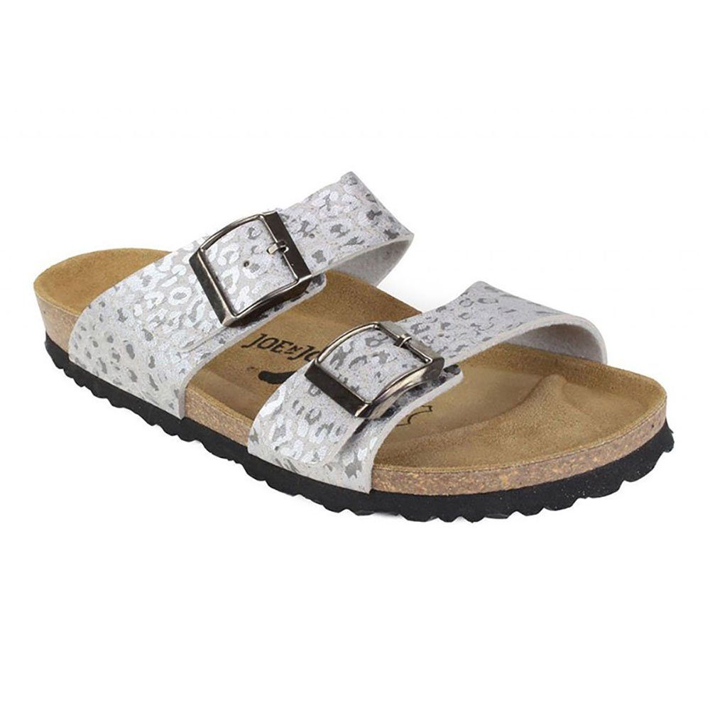 JOE N JOYCE Sevilla Sysnsoft Damen Pantolette Silber Leopardenmuster schmal Gr. 41 Pantolette