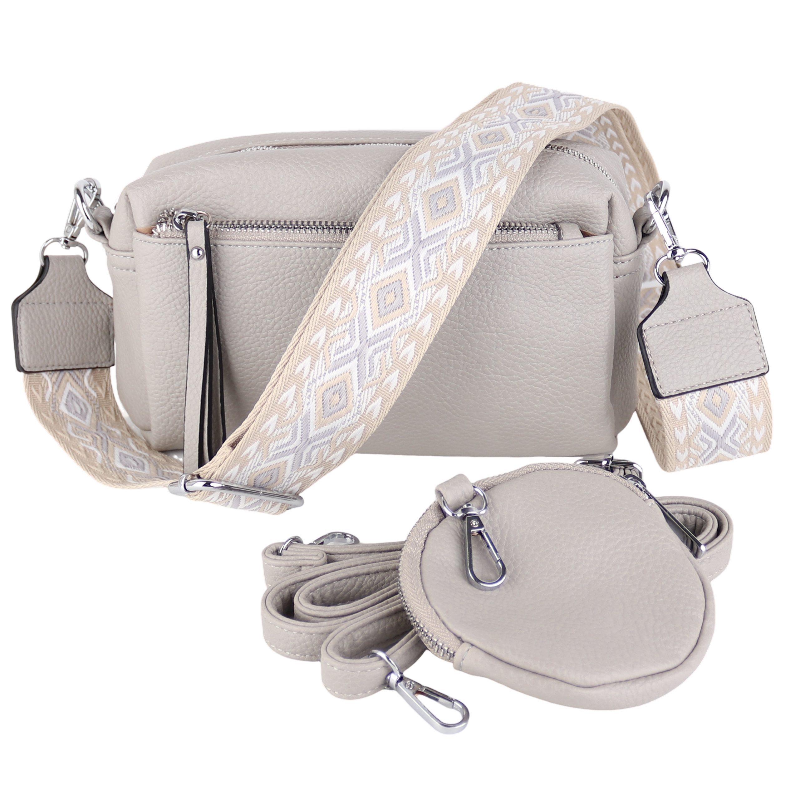 MIRROSI Umhängetasche Damen, Veganleder Crossbody Tasche Bag, Schultertasche (inkl. 1 Münzbeutel und 2 Wechselgurte, 19x14x8cm (BXHXT), gemusterten & verstellbaren Schulterriemen