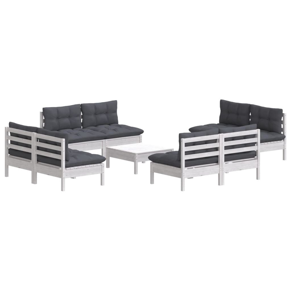 vidaXL Gartenlounge-Set 9-tlg. Garten-Lounge-Set mit Anthrazit Kissen Kiefernholz, (1-tlg)
