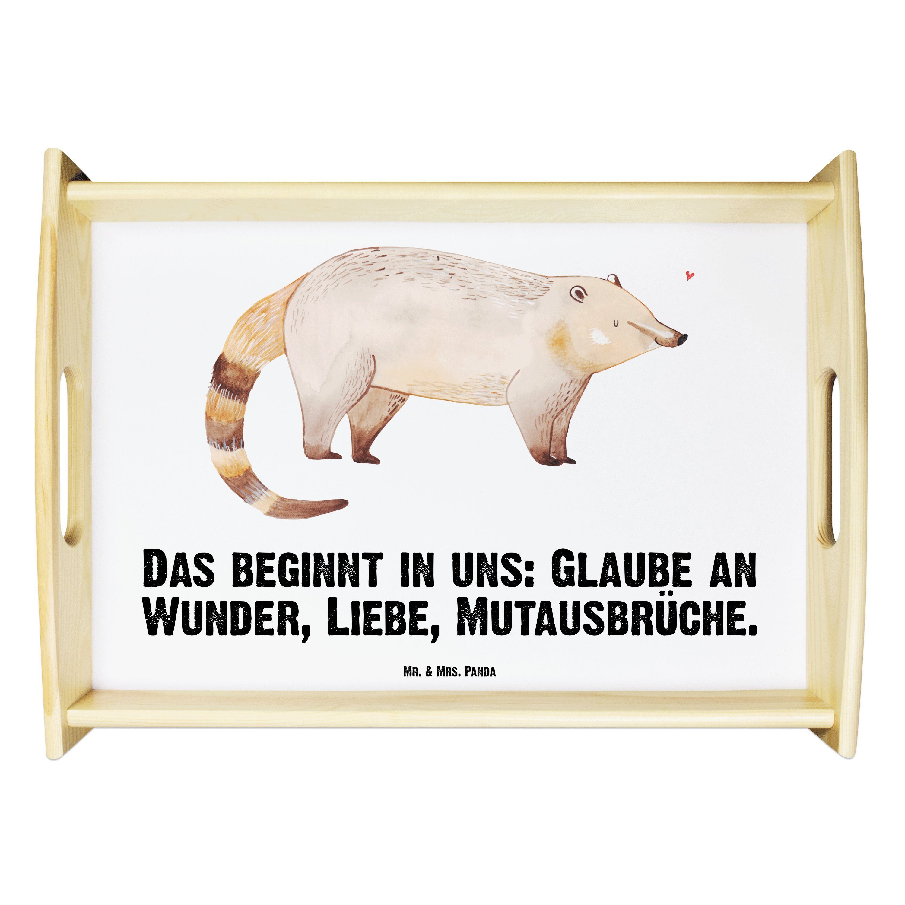 Mr. & Mrs. Panda Tablett Nasenbär - Weiß - Geschenk, Tiere, Rüsselbär, lustige Sprüche, Holzta, Echtholz lasiert, (1-tlg)