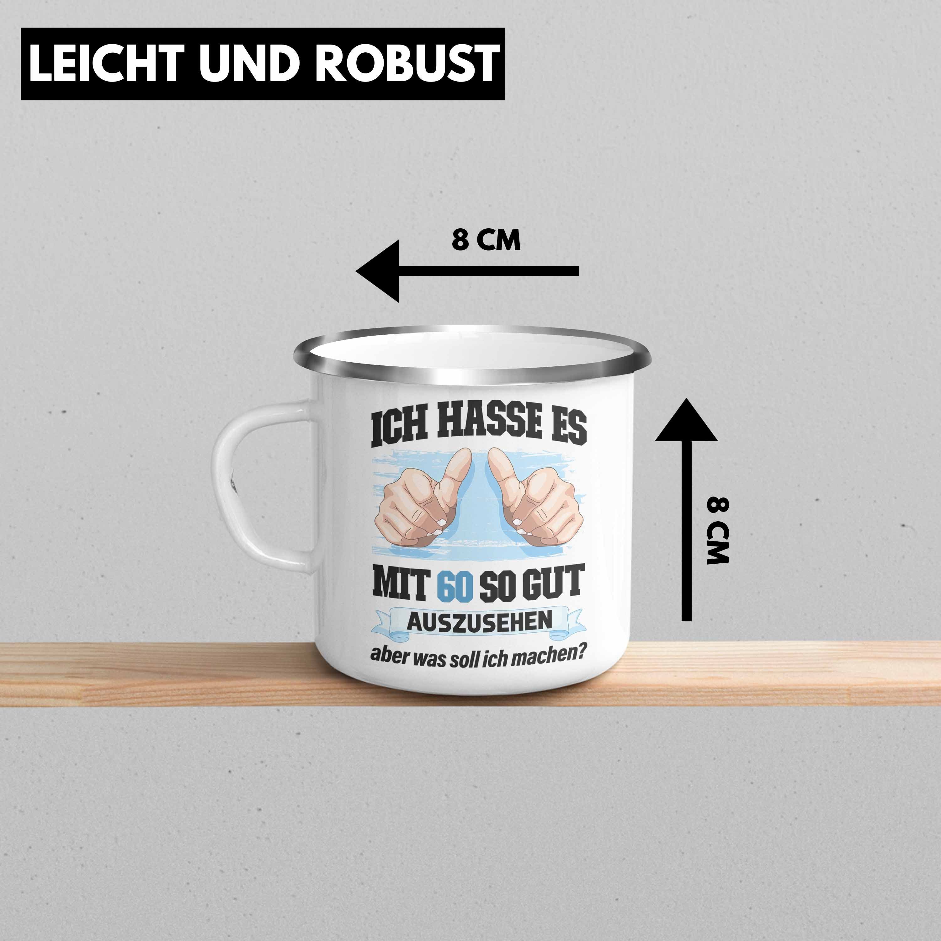 Frauen Silber Emaille Vater Tasse Thermotasse Trendation Männer 60 Mann 60er Deko - Geschenk Frau Geburtstag 60. Geschenkidee Geschenke Mutter Lustig Trendation