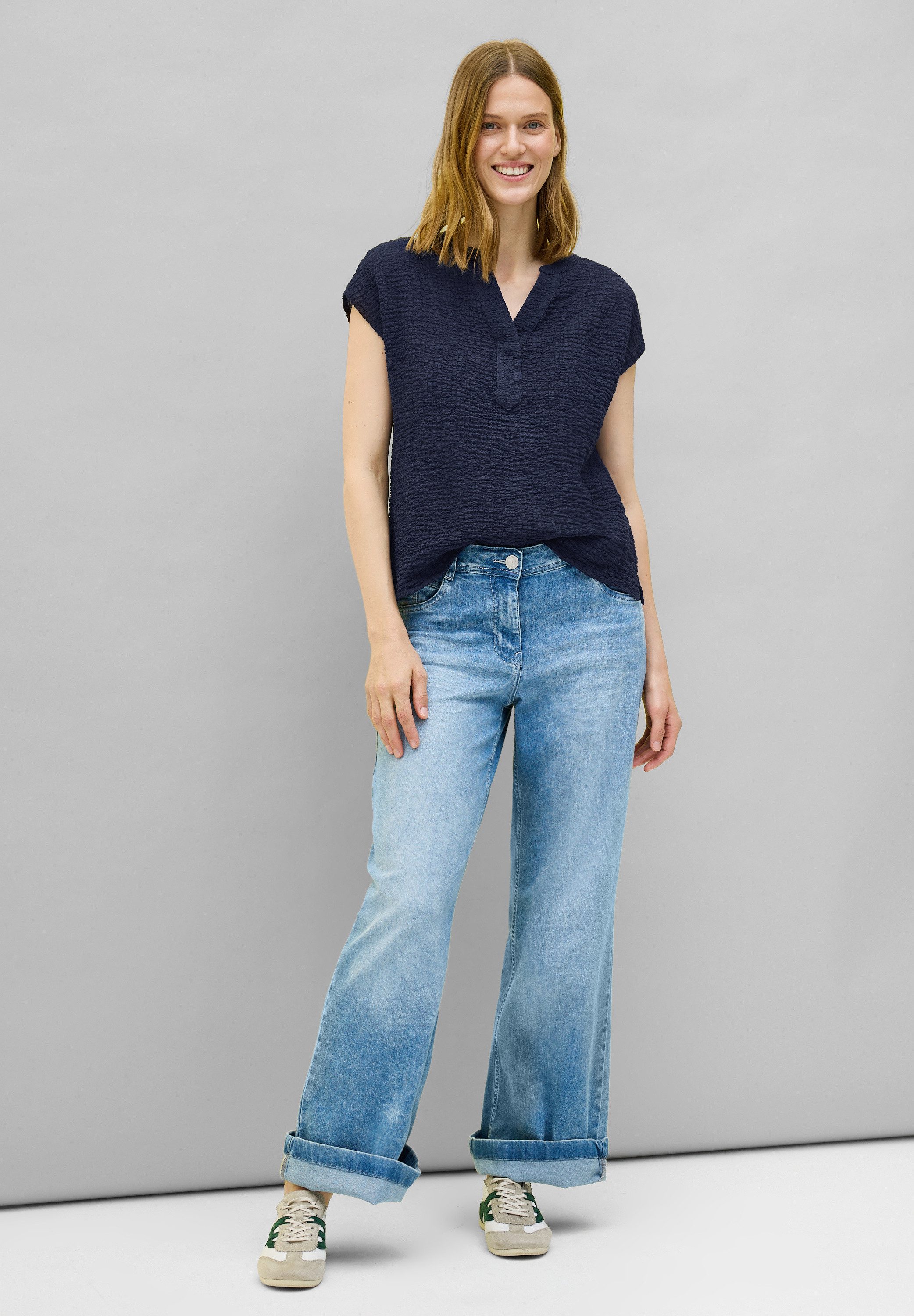 CECIL Kurzarmbluse aus Baumwolle mit Stretchanteil