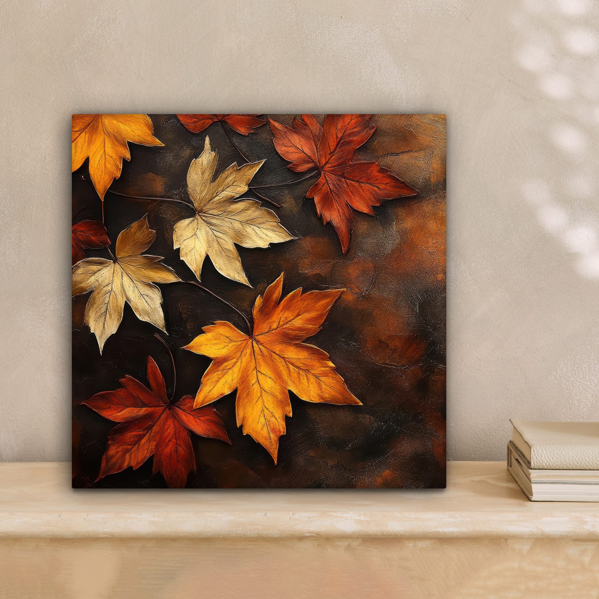 OneMillionCanvasses® Leinwandbild Herbstblätter - Braun - Orange Blätter - Herbstrot, Fotodruck (1 St), Wandbild, Deko Schlafzimmer Wohnzimmer Flur 20x20 cm – Bild 2 von 5