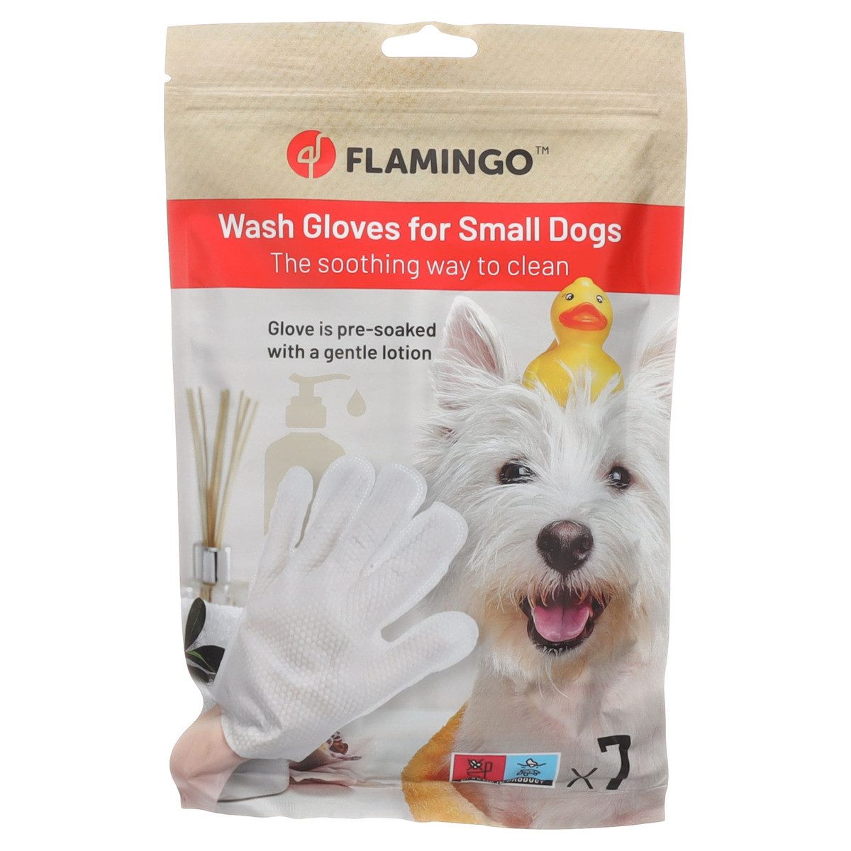 Flamingo Fellpflegehandschuh Waschlappen Propy getränktes Tuch für Hunde