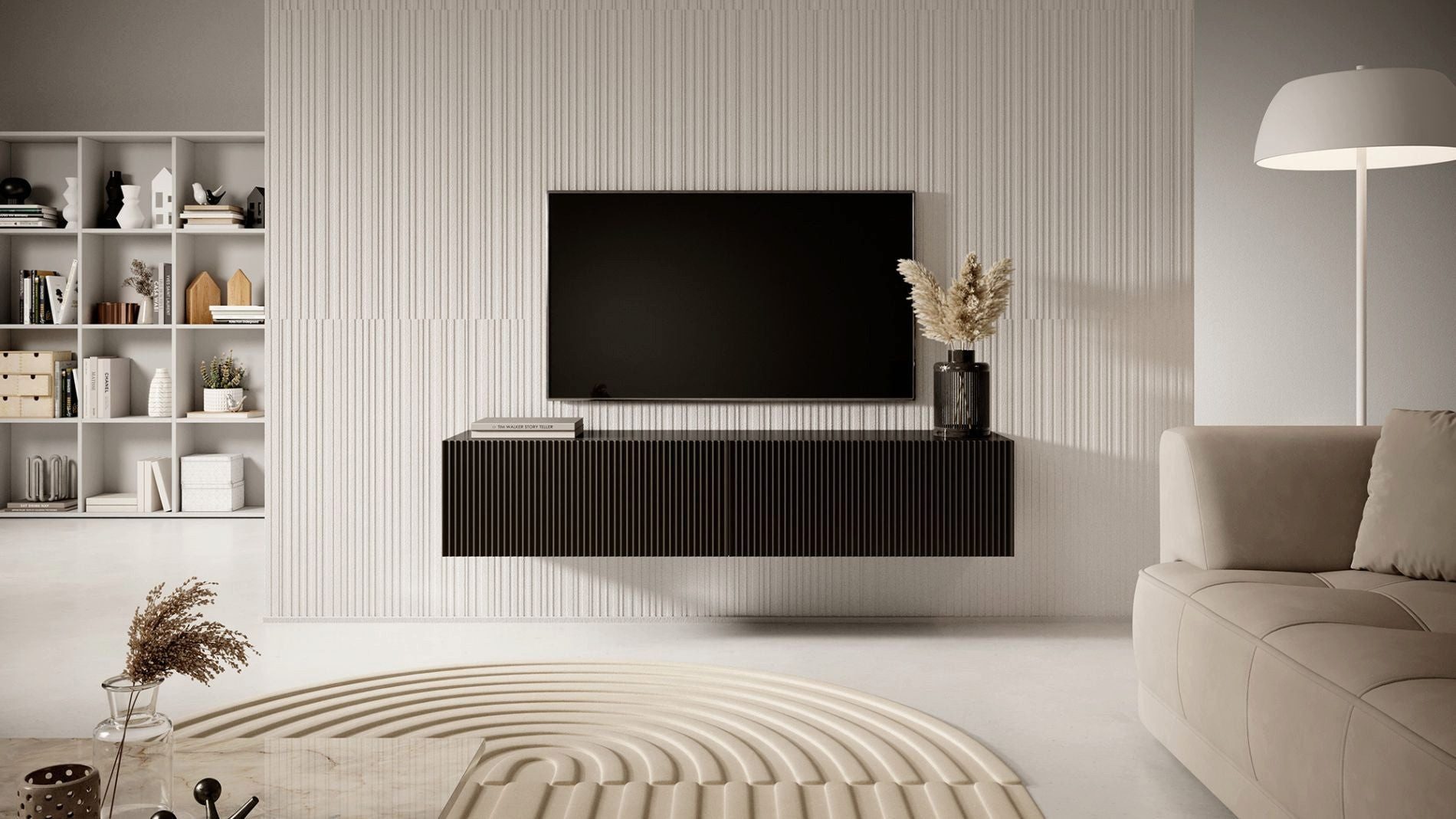 Selsey TV-Schrank VELDIO Kompaktes Hängeboard geriffelt, Push-to-Open, 140x30 cm, Matt