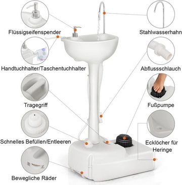 KOMFOTTEU Waschbecken mobil, mit Fußpumpe & 17L Wassertank