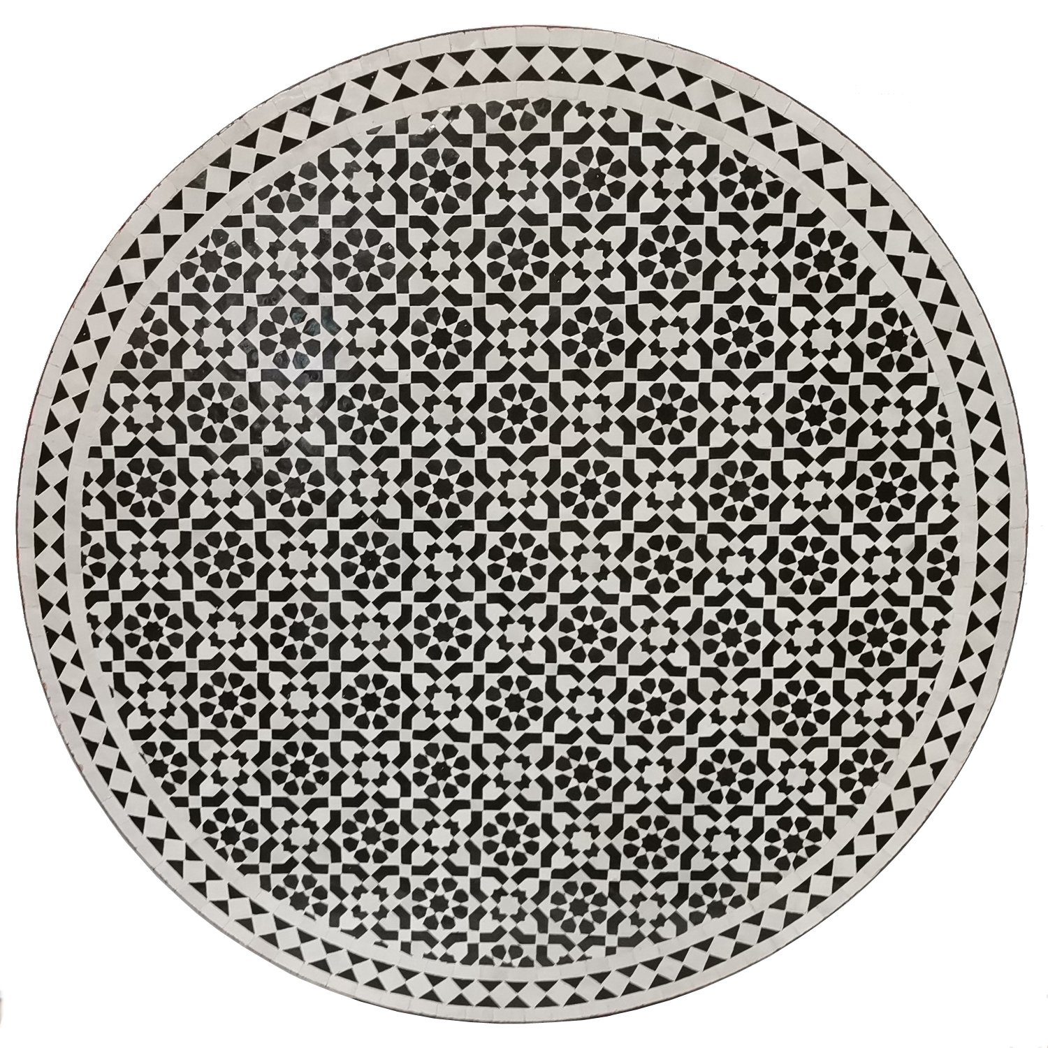 Casa Moro Bistrotisch Marokkanischer Mosaiktisch D120 schwarz weiß glasiert rund (mit schmiedeeisen Gestell), Mosaik Gartentisch Esstisch, MT2148