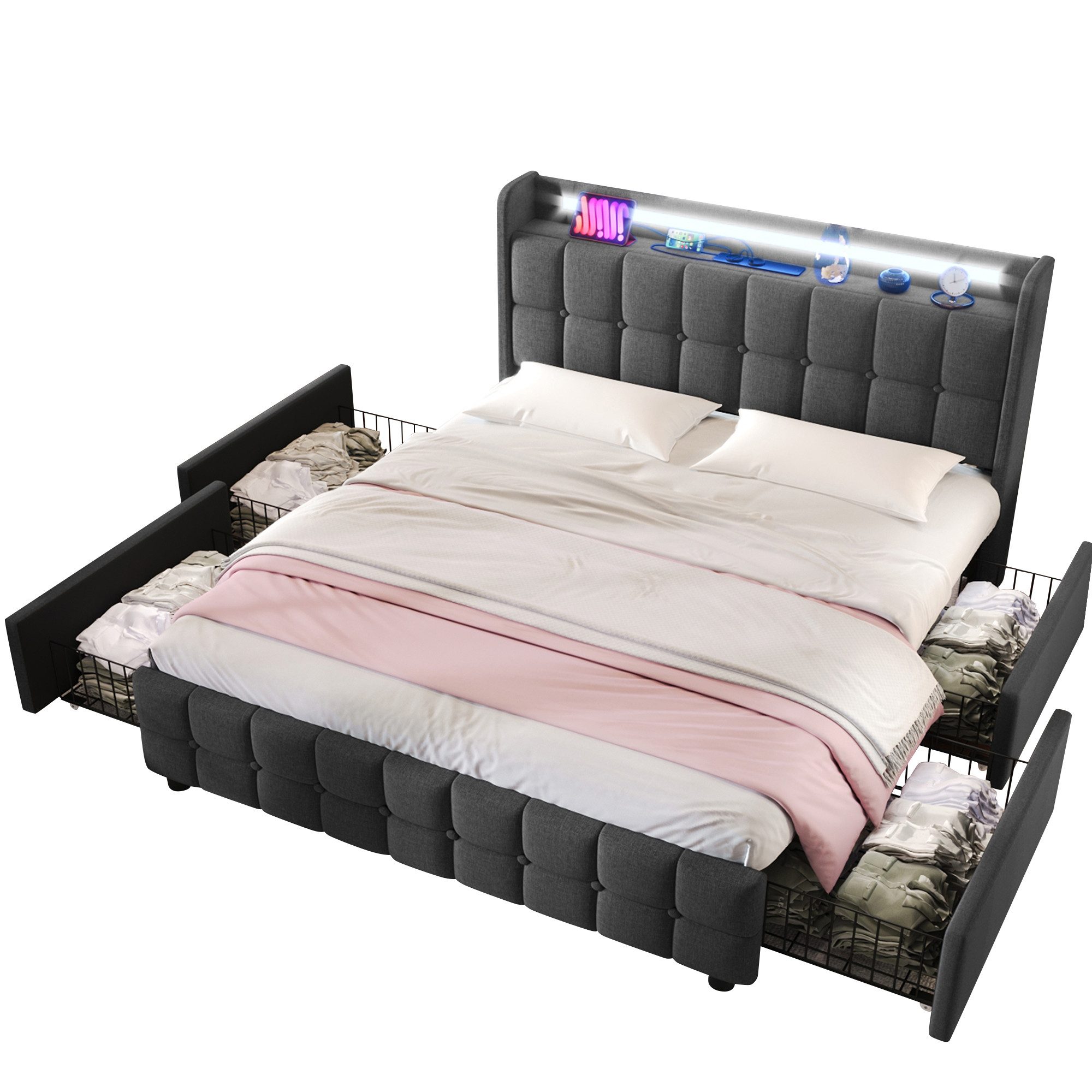 Flieks Polsterbett, LED-Beleuchtung Doppelbett 140x200cm mit günstig online kaufen