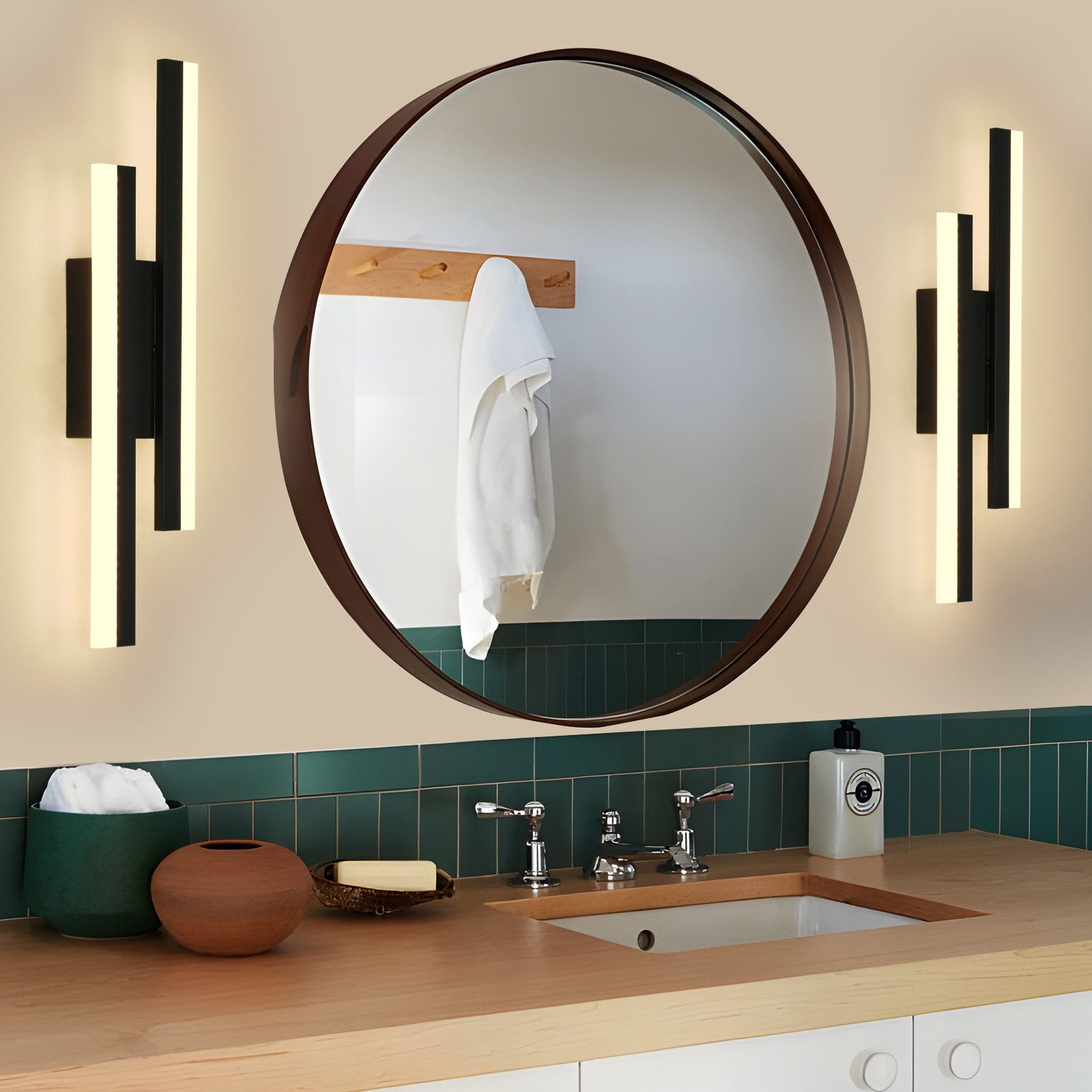Riserva LED Wandleuchte LED Wandleuchte Innen Schwarz 16W Warmweiß Flur Lampe, LED wechselbar, Einfache Installation, integrierte LED, augenschonendes Design