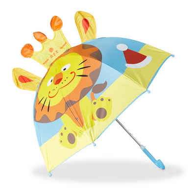 relaxdays Stockregenschirm Kinderregenschirm mit 3D Motiv, Löwe