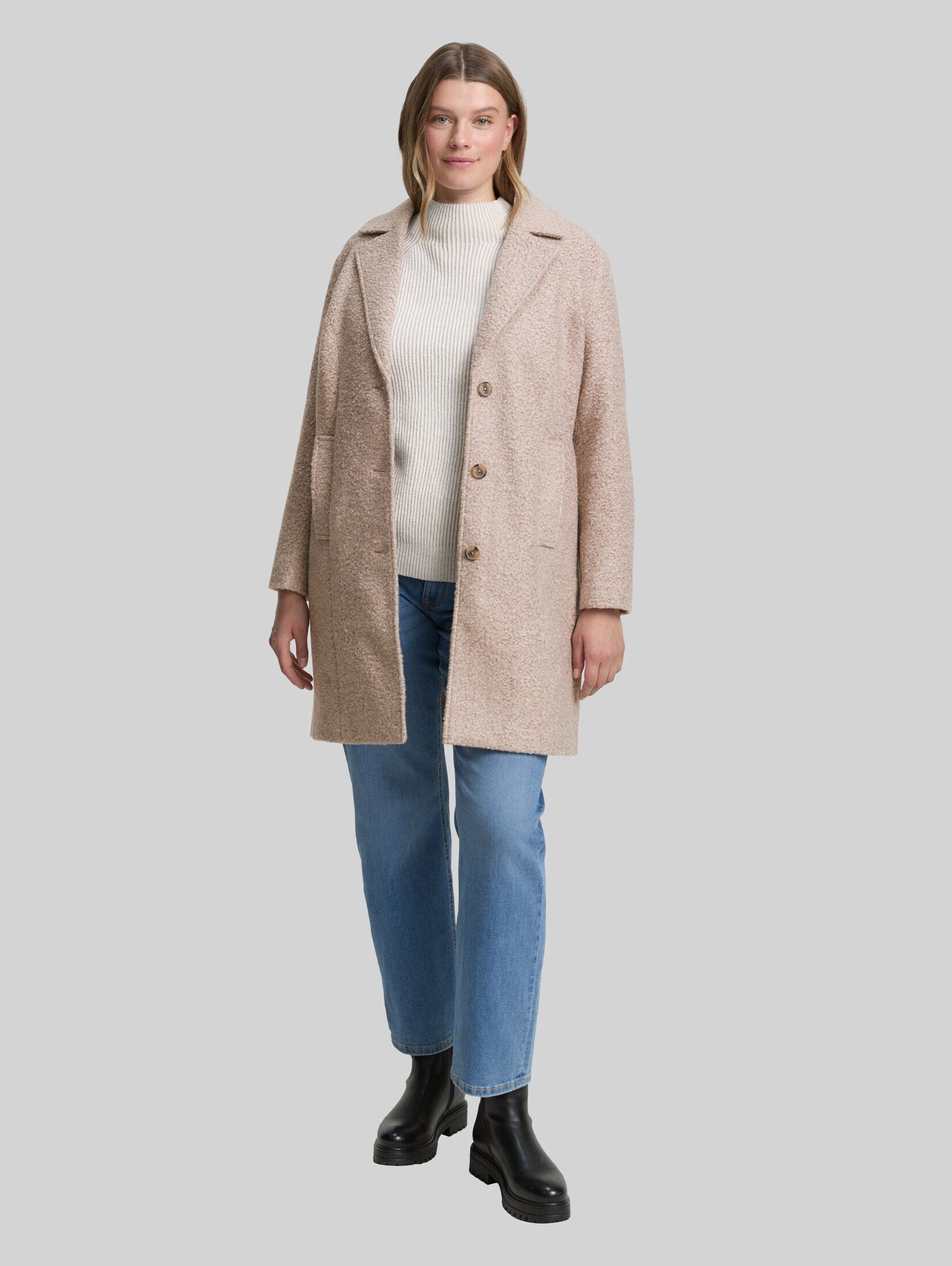 TOM TAILOR PLUS Kurzmantel Jacken Plus Size - Bouclé Mantel mit Reverskragen