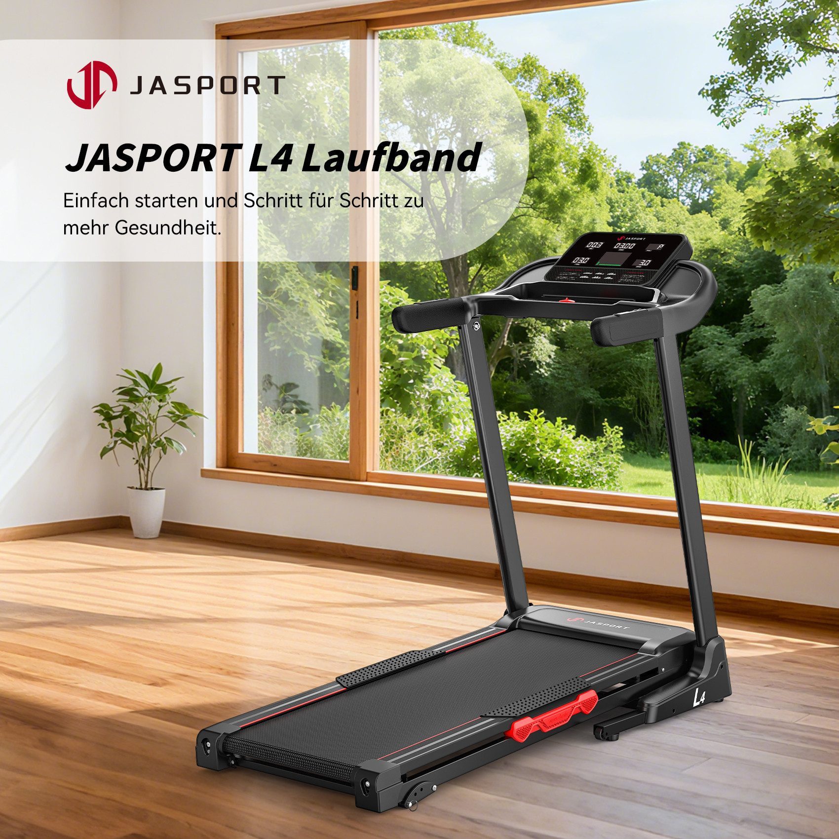 JASPORT Laufband L-Serie klappbar für Zuhause mit Steigung, Kinomap & Zwift (Einzelgerät, Laufband für Zuhause, klappbar, mit 3-Stufen-Steigung), 3,0 PS, 14 km/h, Kinomap & Zwift, 45 Programme, Stoßdämpfung