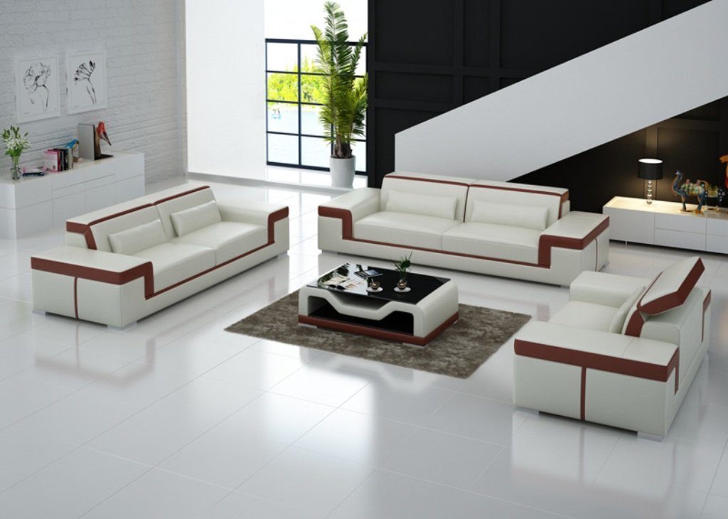 Beige Polstersofa 32 Made JVmoebel Sofa Couch, Set Garnitur in Sofagarnitur Sitzer Europe Ledersofa