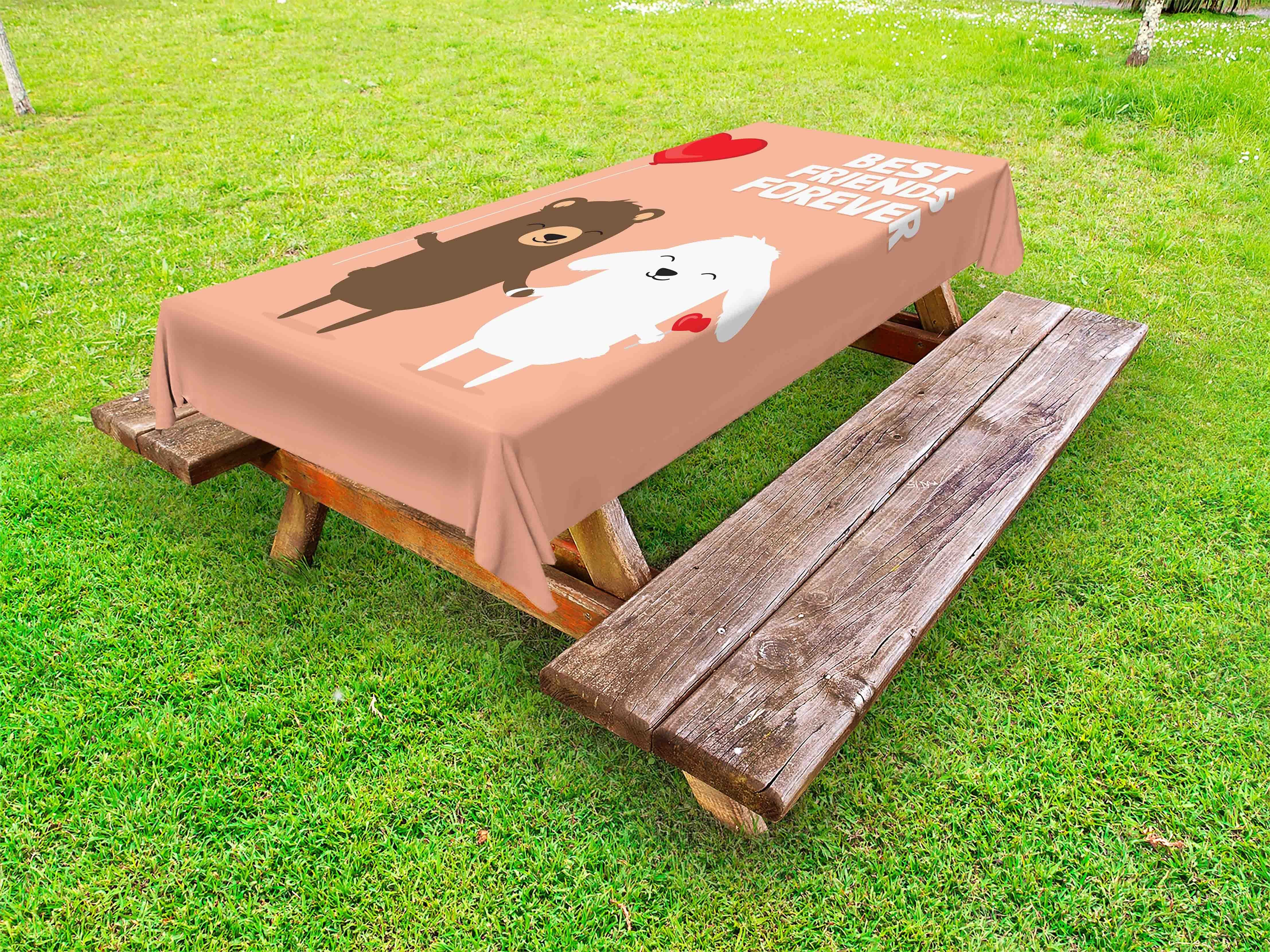 Abakuhaus Tischdecke dekorative waschbare Picknick-Tischdecke, Bester Freund Doodle Bär und Kaninchen