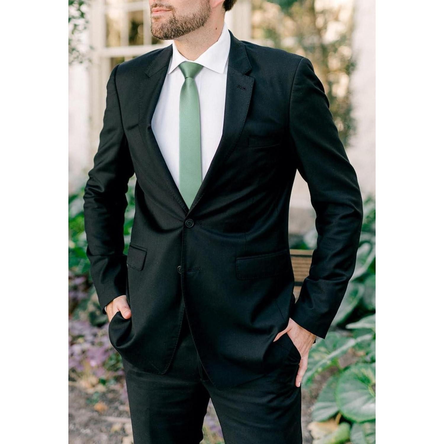 LuxusKollektion Krawatte Krawatte Herren Seide 6cm Hochzeit Party Business Grün Salbei Dunkel