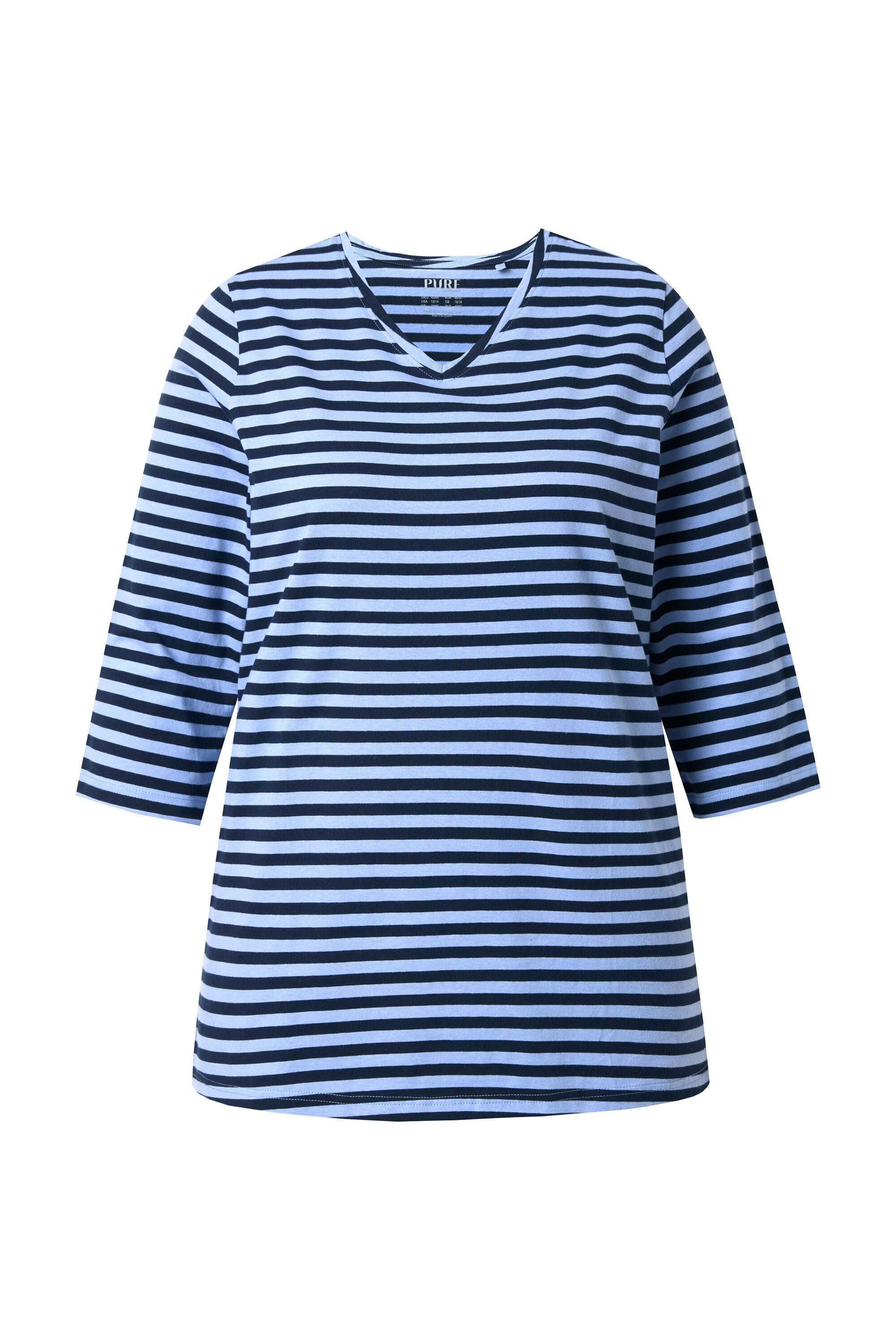 T-Shirt Shirt Ringel V-Ausschnitt 3/4-Arm Biobaumwolle