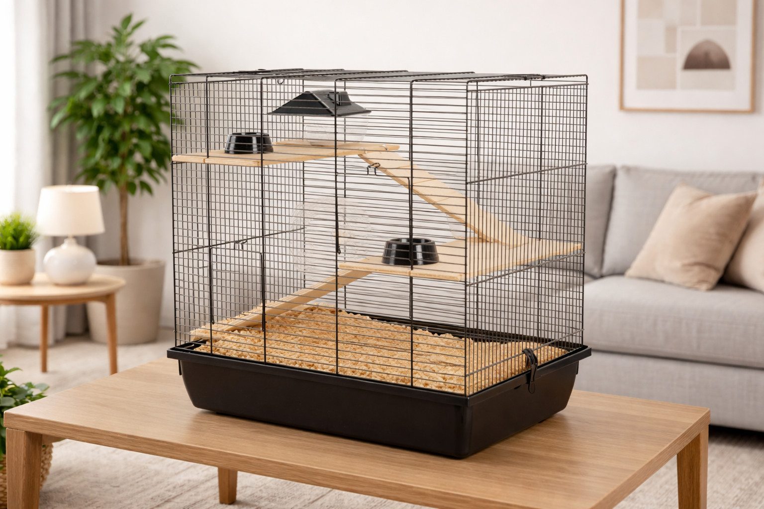 Ollesch Kleintierkäfig Hamsterkäfig Mäusekäfig Nagerkäfig 59 x 38 x 55 cm schwarz mit Zubehör