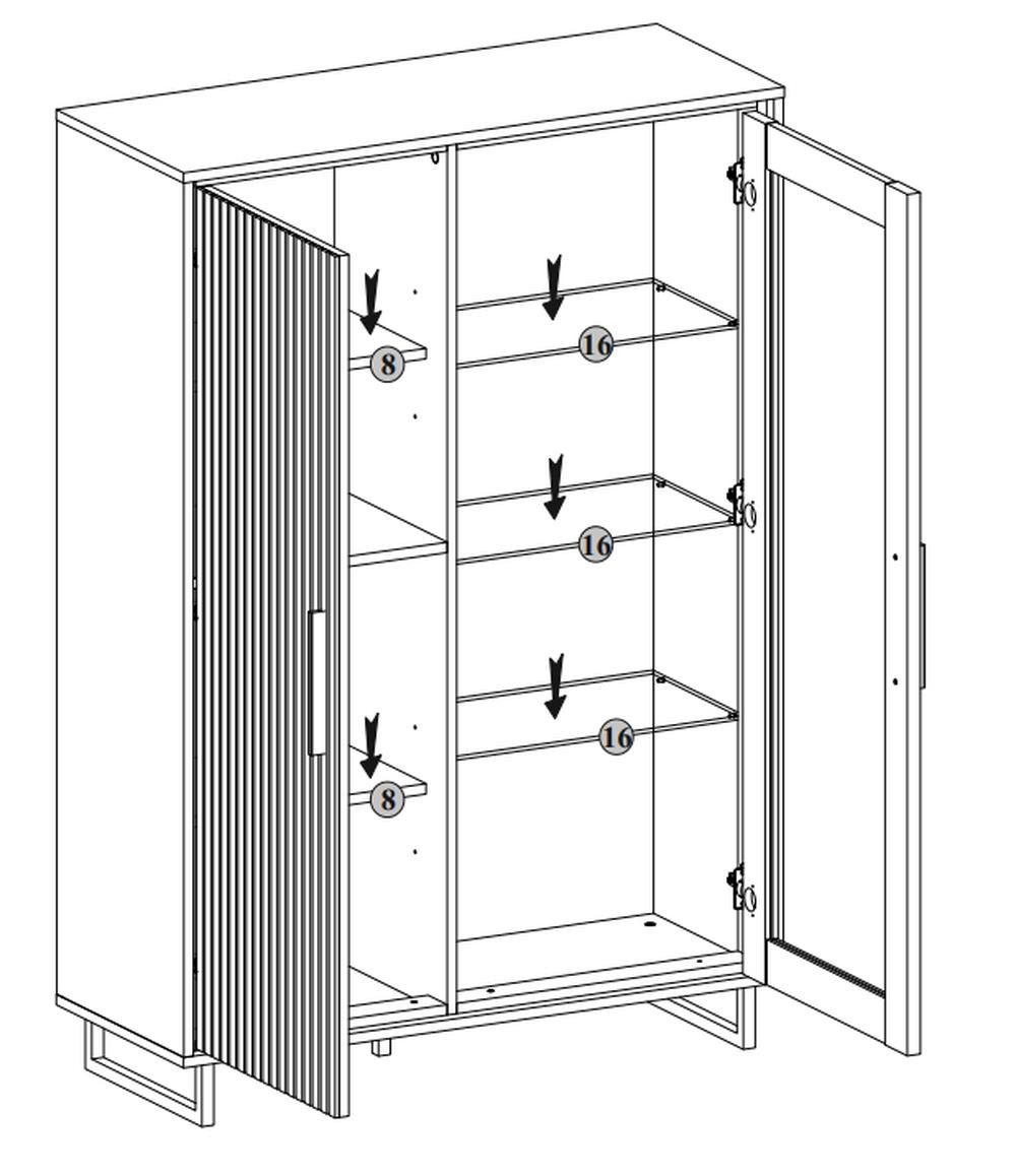 Lebenswert Vitrine Joe in Eiche / anthrazit, Eiche teilmassiv - 102x147x40cm (BxHxT)