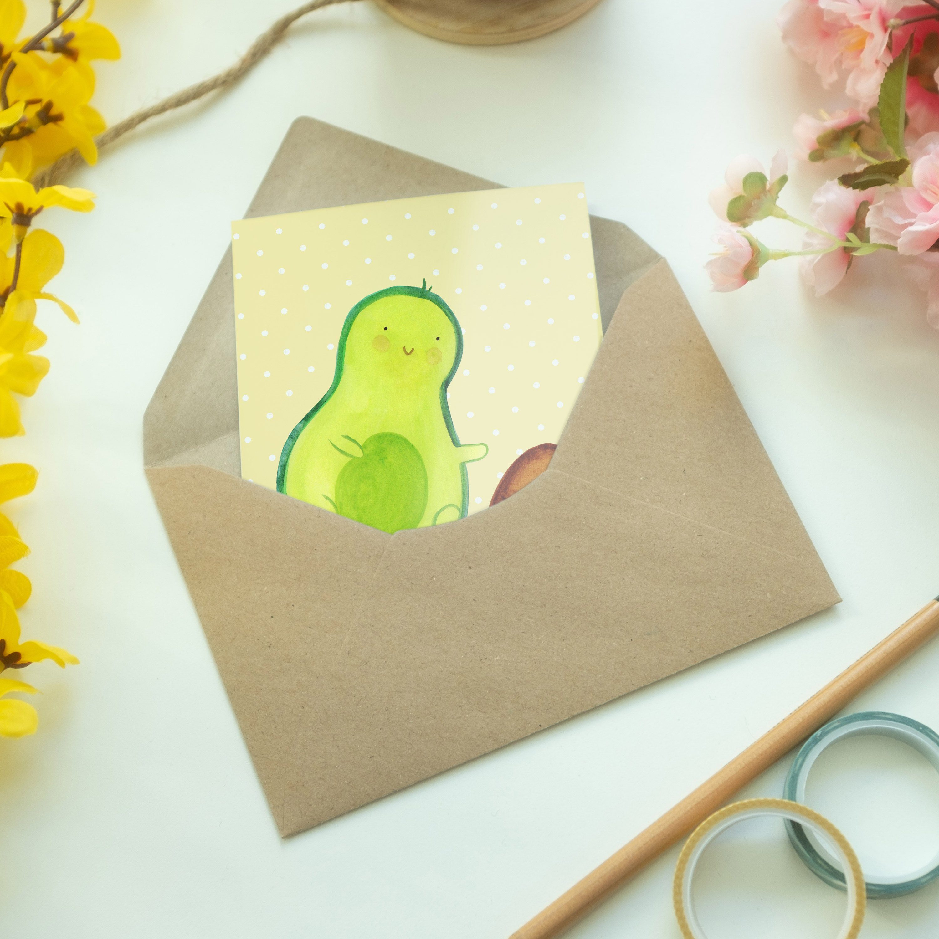 Mrs. Grußkarte Pastell Mr. Avocado - & rollt Hochze Kern Gelb - Einladungskarte, Panda Geschenk,