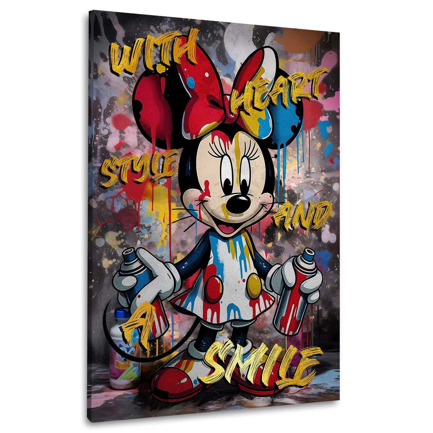 Artedinoi Leinwandbild Pop Art Minnie Style mit Graffiti und bunten Farben Wandbild Wanddeko