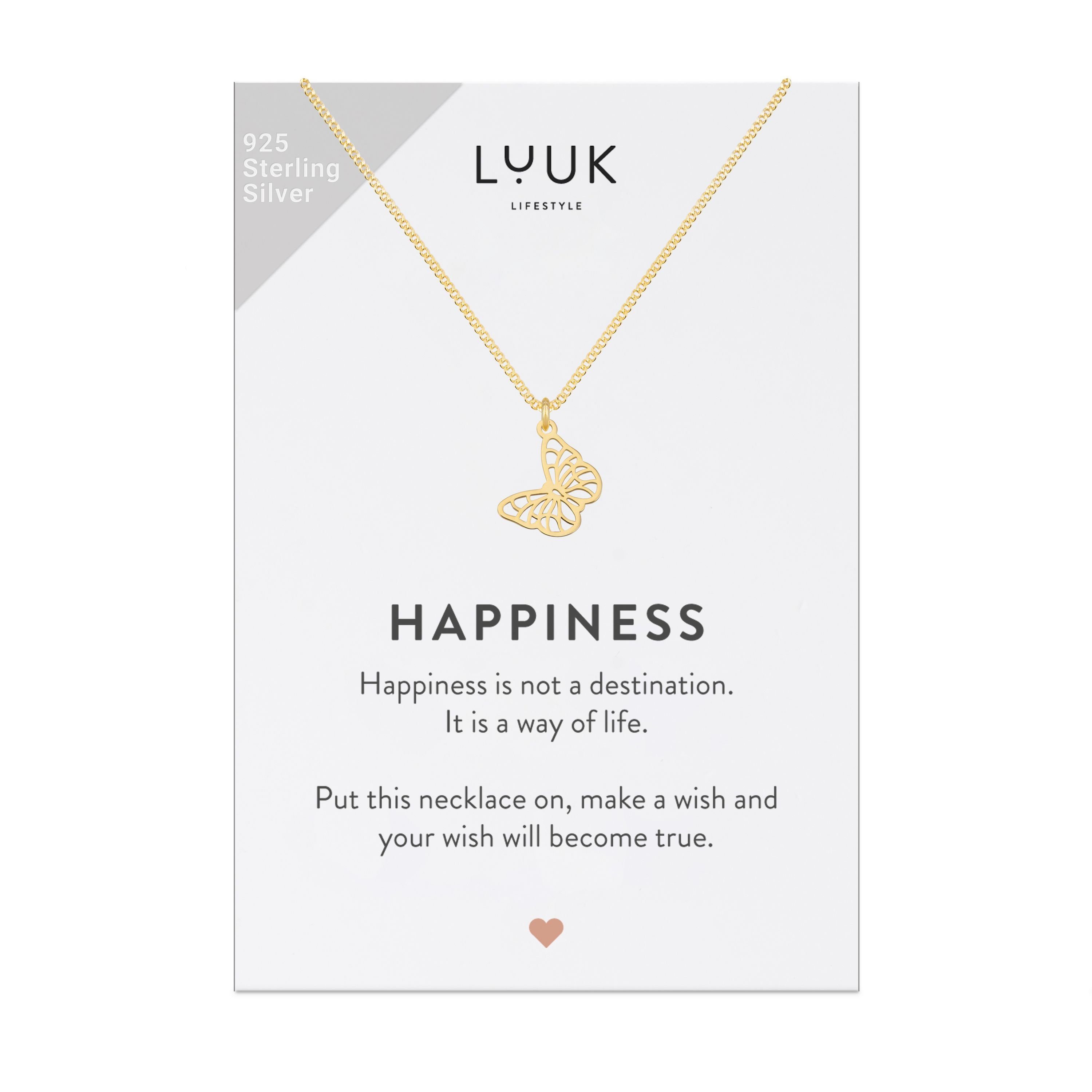 LUUK LIFESTYLE Silberkette Schmetterling, HAPPINESS Geschenkkarte Gold
