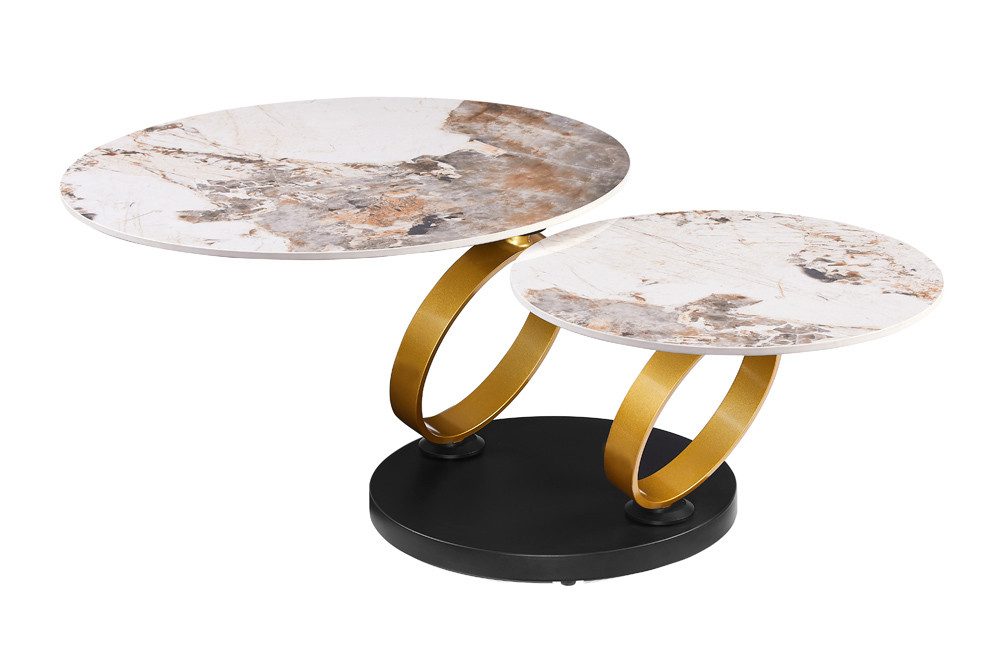 riess-ambiente Couchtisch DANCING RINGS 80cm weiß/braun - Keramik, Naturstein, rund, drehbar (Einzelartikel, 1-St), Ausgefallener Beistelltisch - ideal für moderne Wohn- und Schlafzimmer