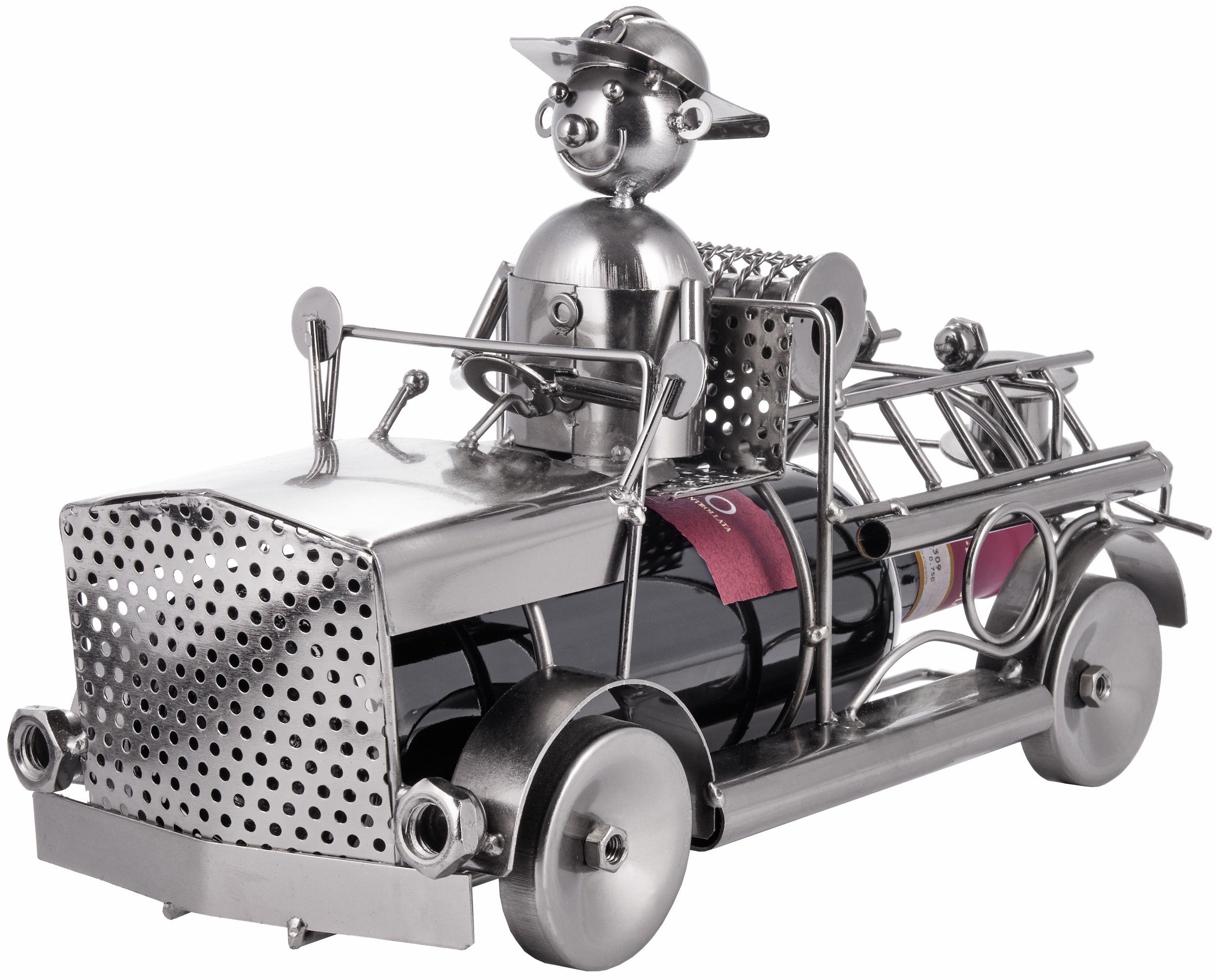 BRUBAKER Weinflaschenhalter Feuerwehrauto Flaschenhalter, (inklusive Grußkarte), Metall Skulptur, Wein Geschenk – Bild 3 von 5
