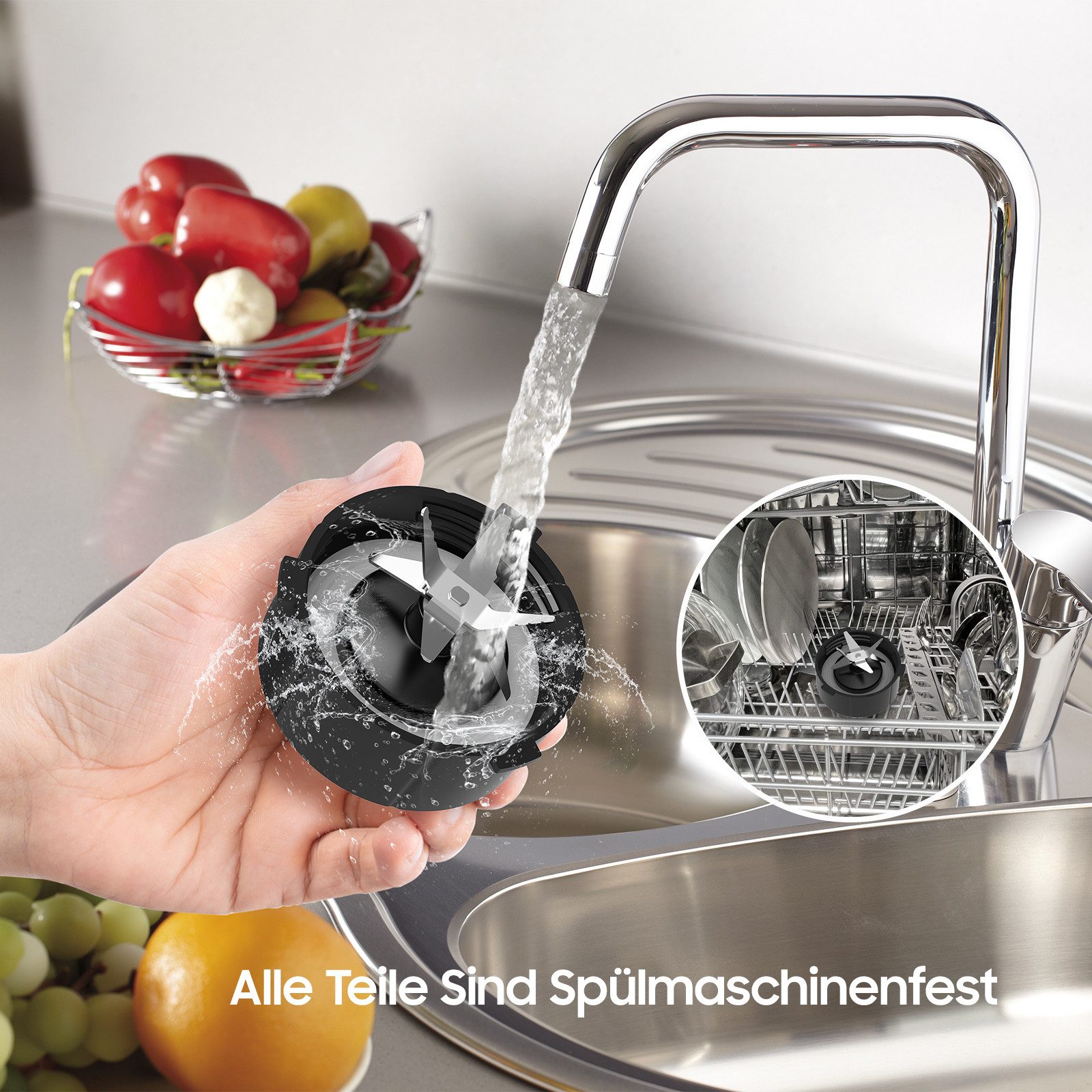 Comfy Mate Standmixer Kompakt 2-in-1 Standmixer Smoothie Maker, mit 600ml To-go Becher, 1300 W, Abnehmbare Klinge, 2 Geschwindigkeiten, mit Ice Crush & Pulse-Funktion