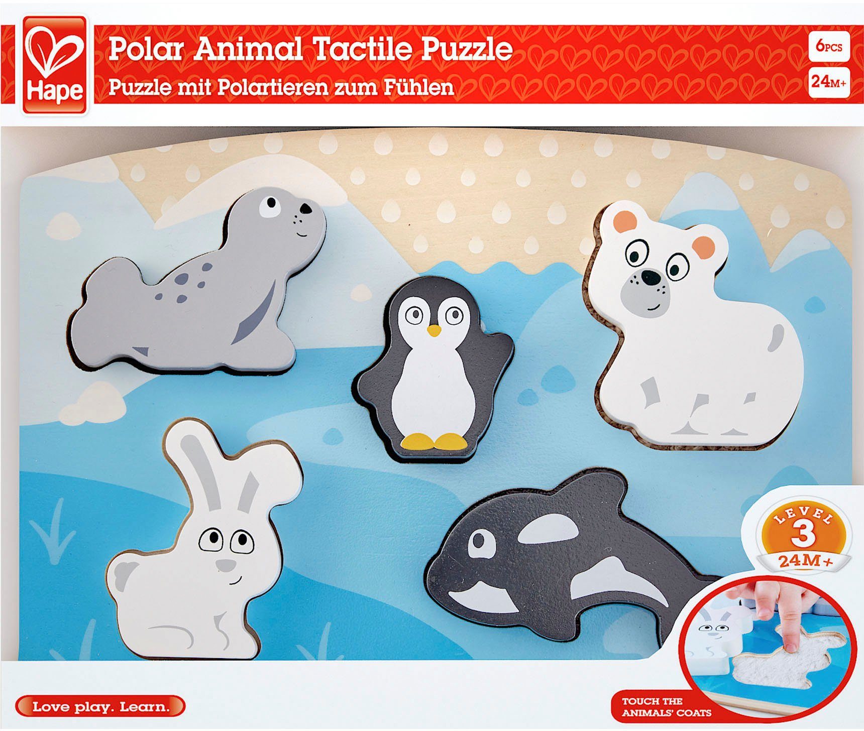FSC®- Steckpuzzle - Hape Polartiere schützt Fühlpuzzle, 5 Wald weltweit Puzzleteile,