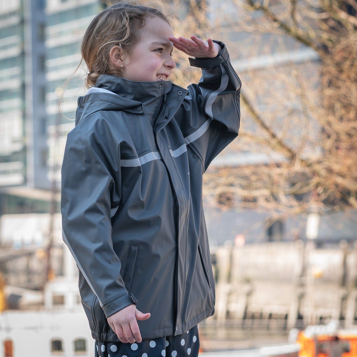 Kinder und Matschjacke Kapuze cool 100% mit wasserdicht BMS grey BMS Regen- für Regenjacke