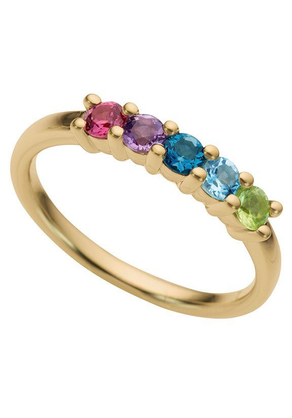 Firetti Fingerring Schmuck Geschenk Gold 333 Damenring Goldring Edelstein Farbstein, mit Blautopas, Peridot, Amethyst, Rhodolith