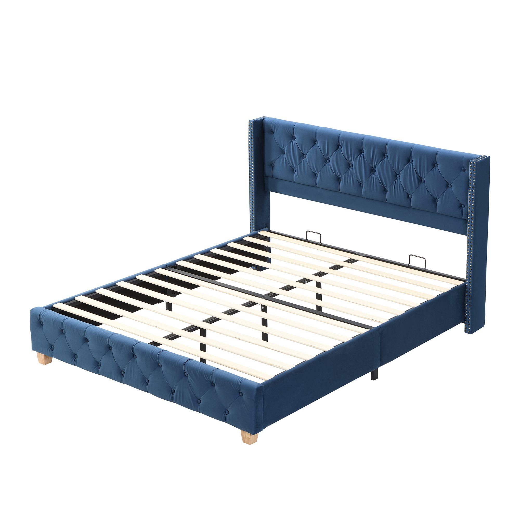 Polsterbett (Doppelbett 160x200cm), mit Lattenrost und Kopfteil in Knopfsteppung, Nietenpolsterung, Samt