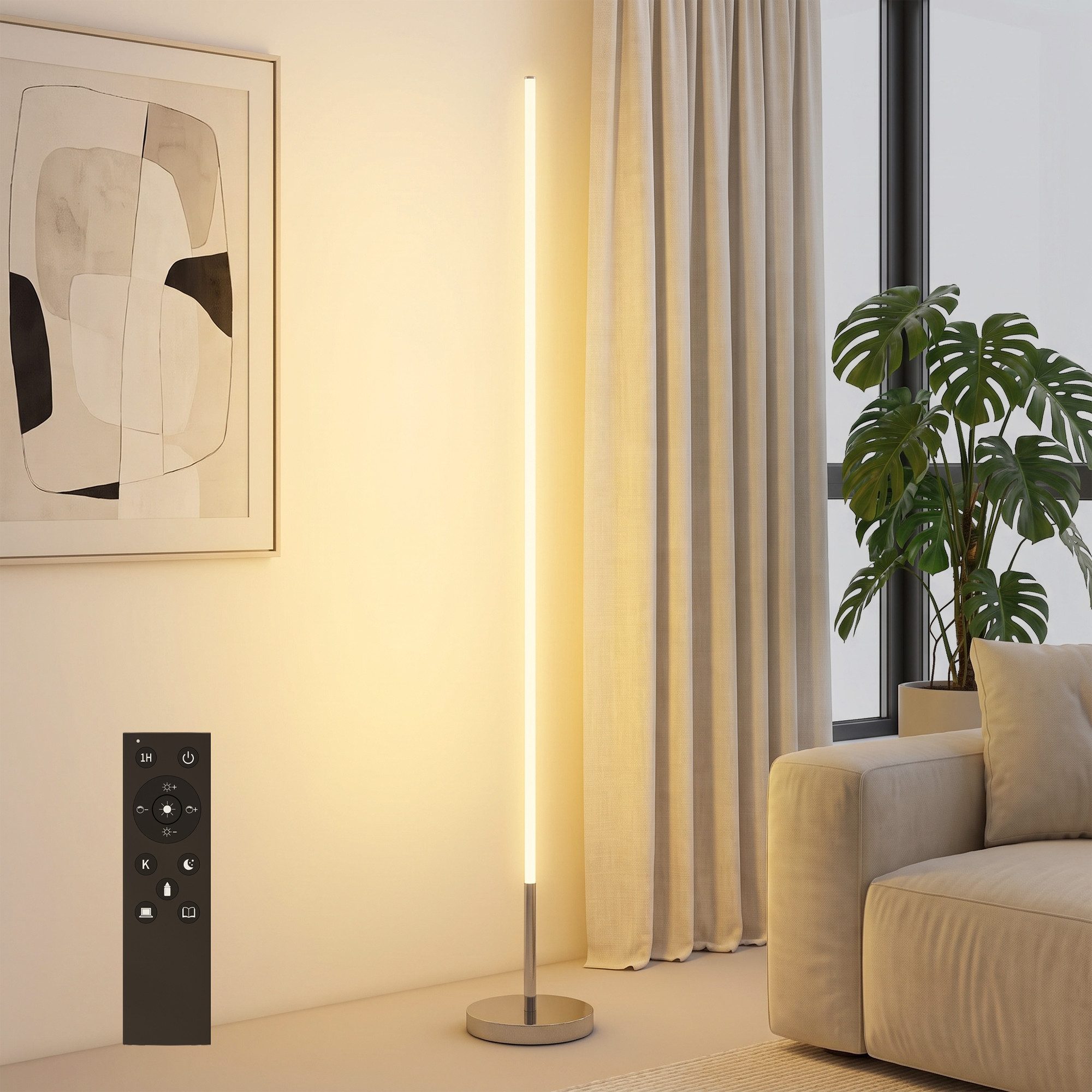 HOMCOM Stehlampe Wohnzimmer Stehlampe mit Fußschalter, Dimmfunktion, Farbwechsel, mehrere Helligkeitsstufen, Timer, LED fest integriert, Farbwechsler, Warmweiß, Kaltweiß, Moderner, dimmbarer LED-Stehleuchte mit Fernbedienung