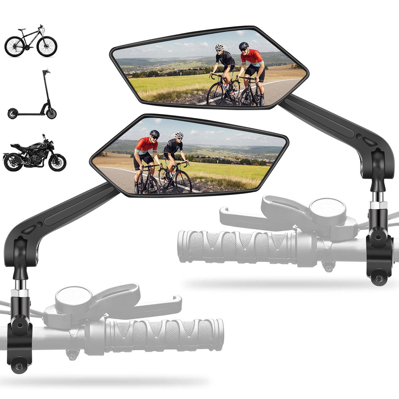 hd Fahrrad Rückspiegel, Fahrrad Rückspiegel, 360 Grad verstellbare Drehung,  für Mountainbike, E-Bike Lenker - Edelstahl Spiegel Paar Set