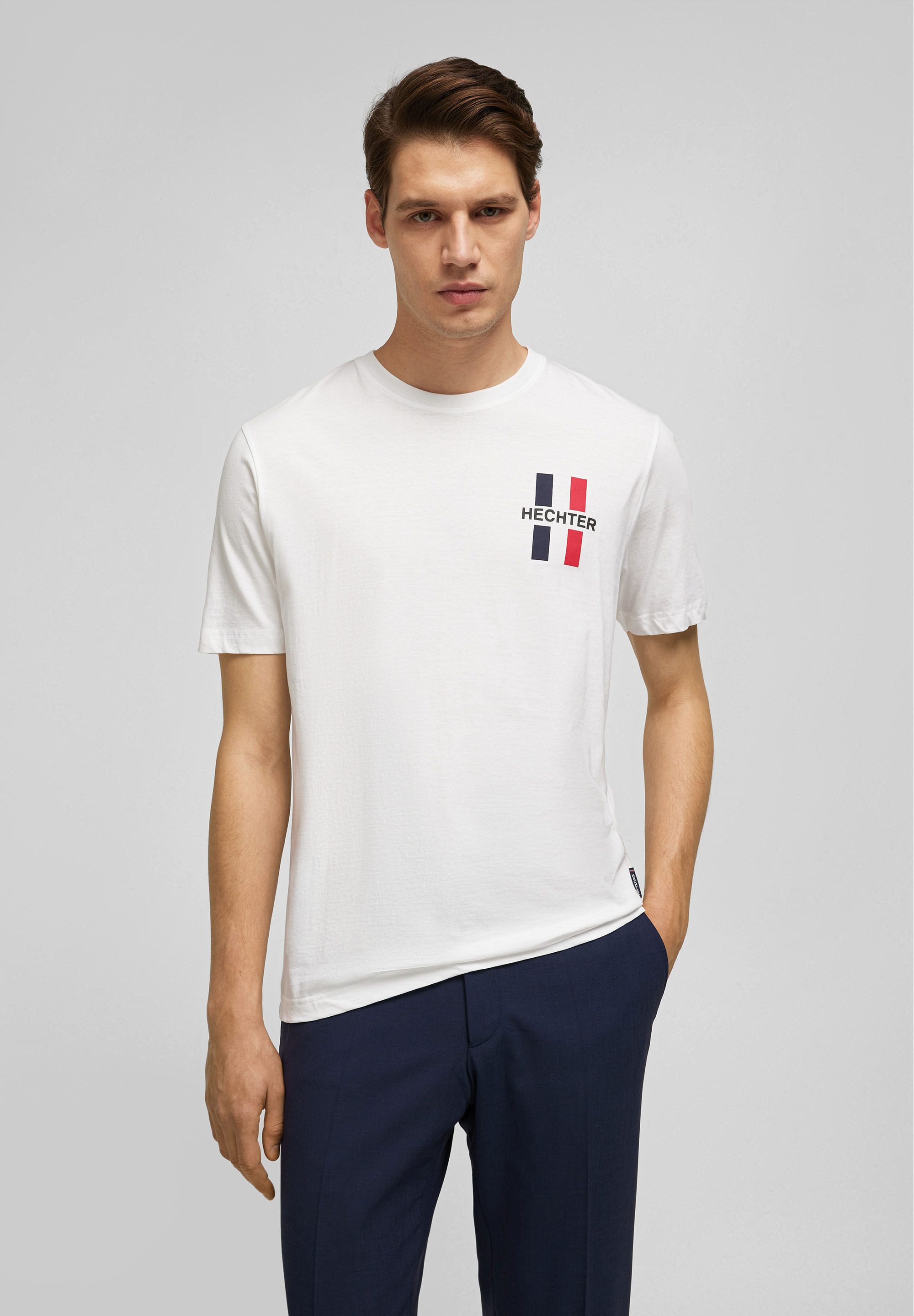 HECHTER PARIS T-Shirt (1-tlg) mit farbigen Akzenten und HECHTER-Druck