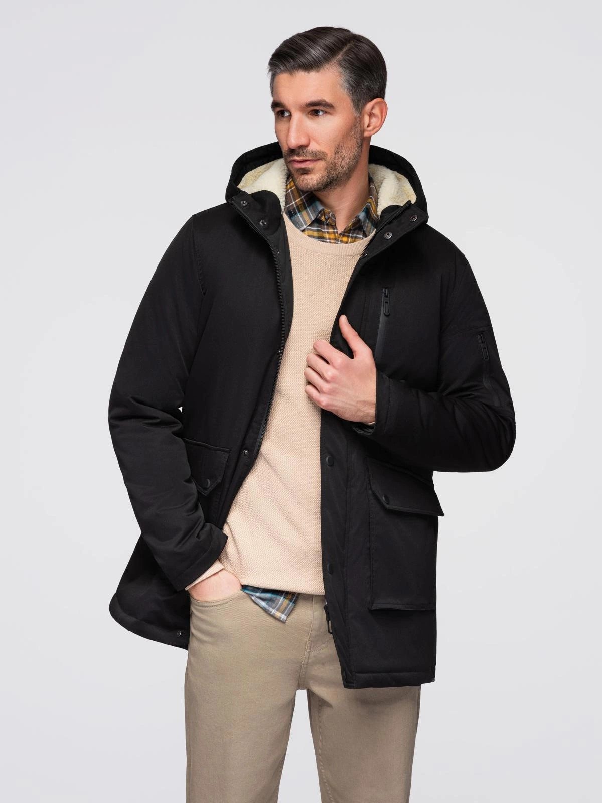 OMBRE Parka Lange Herrenparka mit Lammfellfutter günstig online kaufen