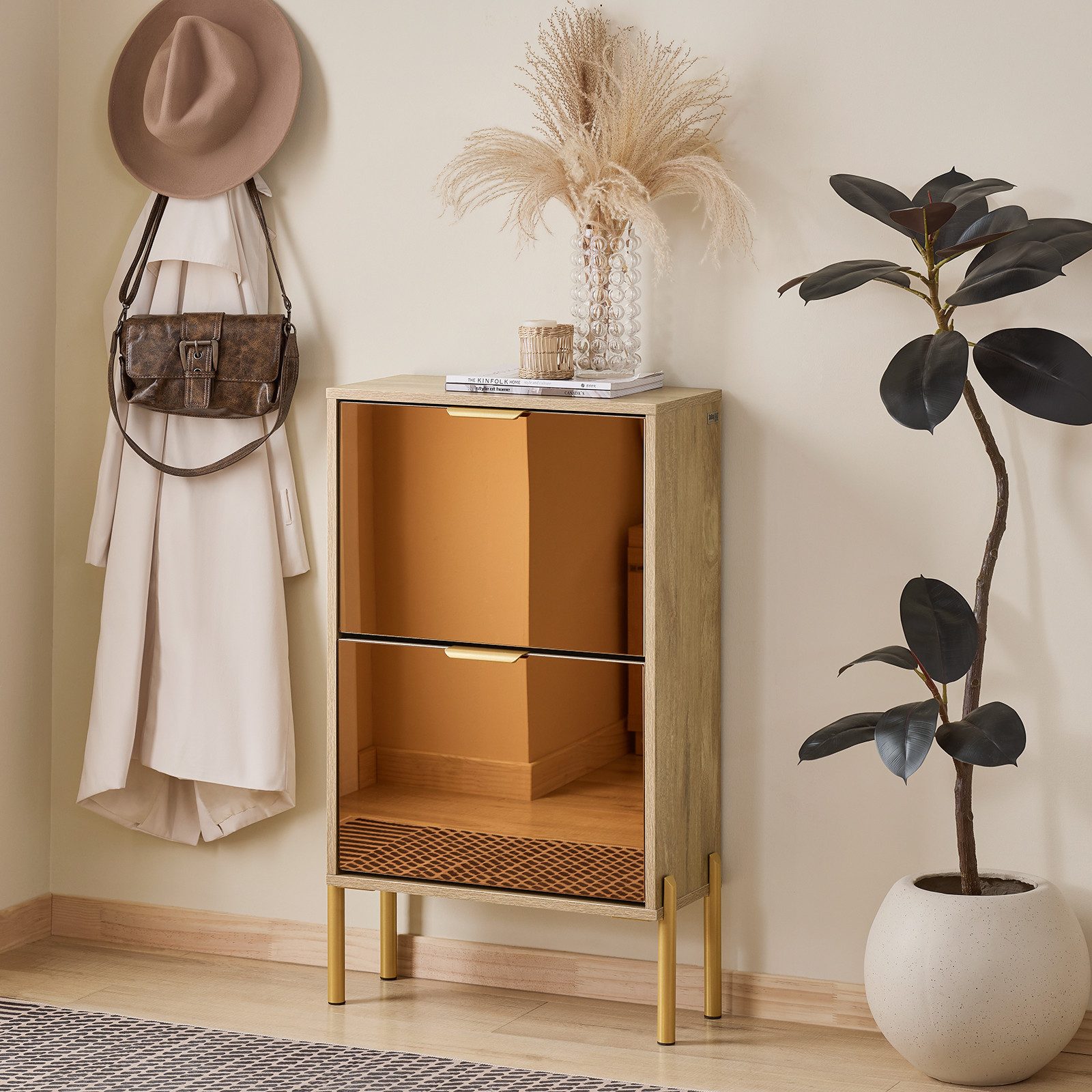 SoBuy Schuhkipper mit 2 Klappen Schuhschrank Schmal für Diele Gold FSR181-G günstig online kaufen