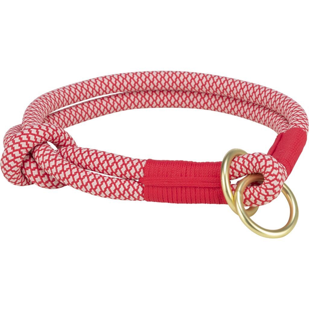 TRIXIE Hunde-Halsband Soft Rope Zug-Stopp-Halsband - rot/creme - 45 cm/ø 10 mm, Tau